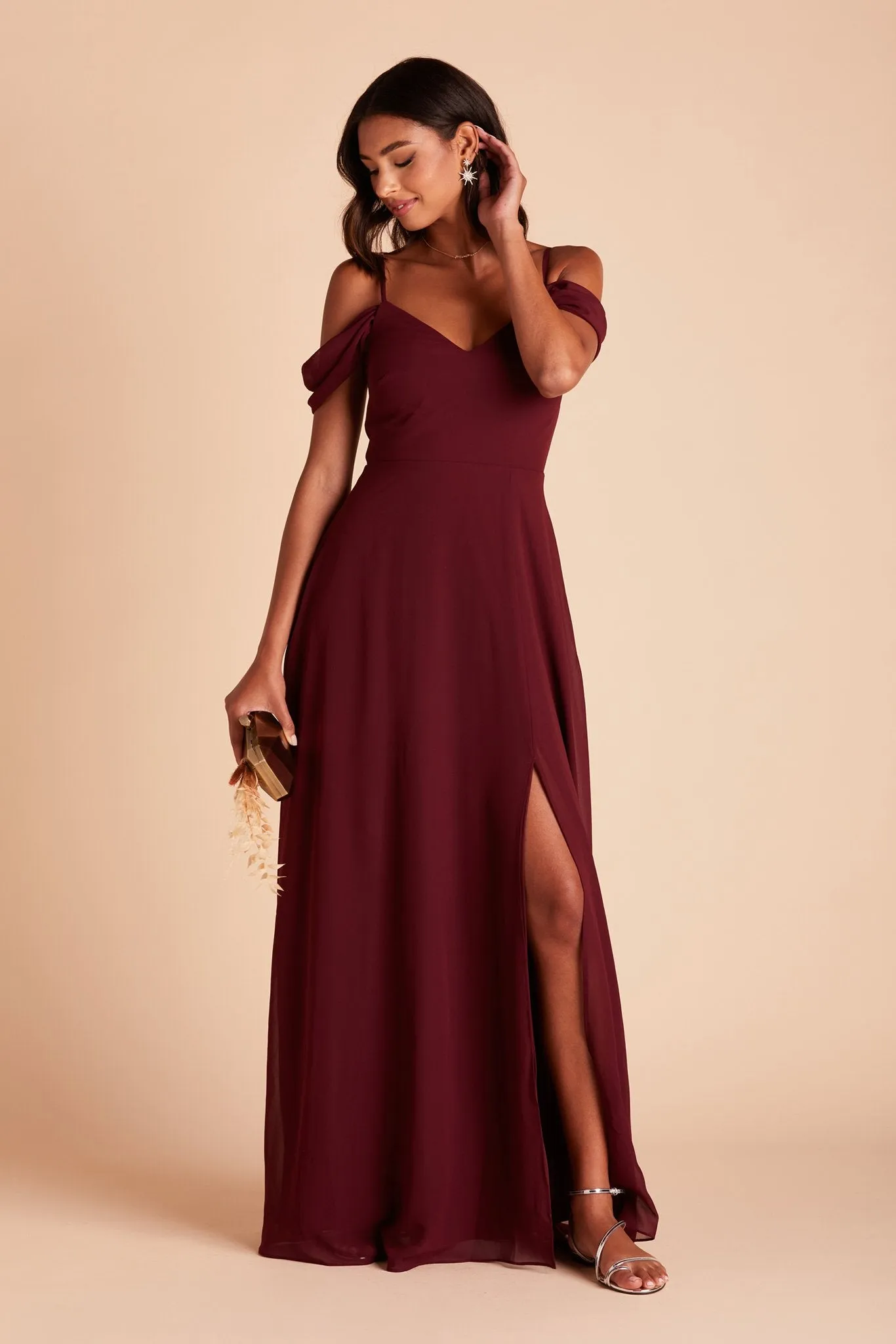 Devin Chiffon Dress With Slit - Cabernet sold by Birdy Grey product image thumbnail 3