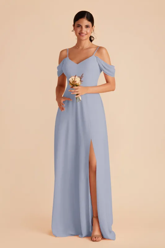 Devin Chiffon Dress With Slit - Dusty Blue sold by Birdy Grey