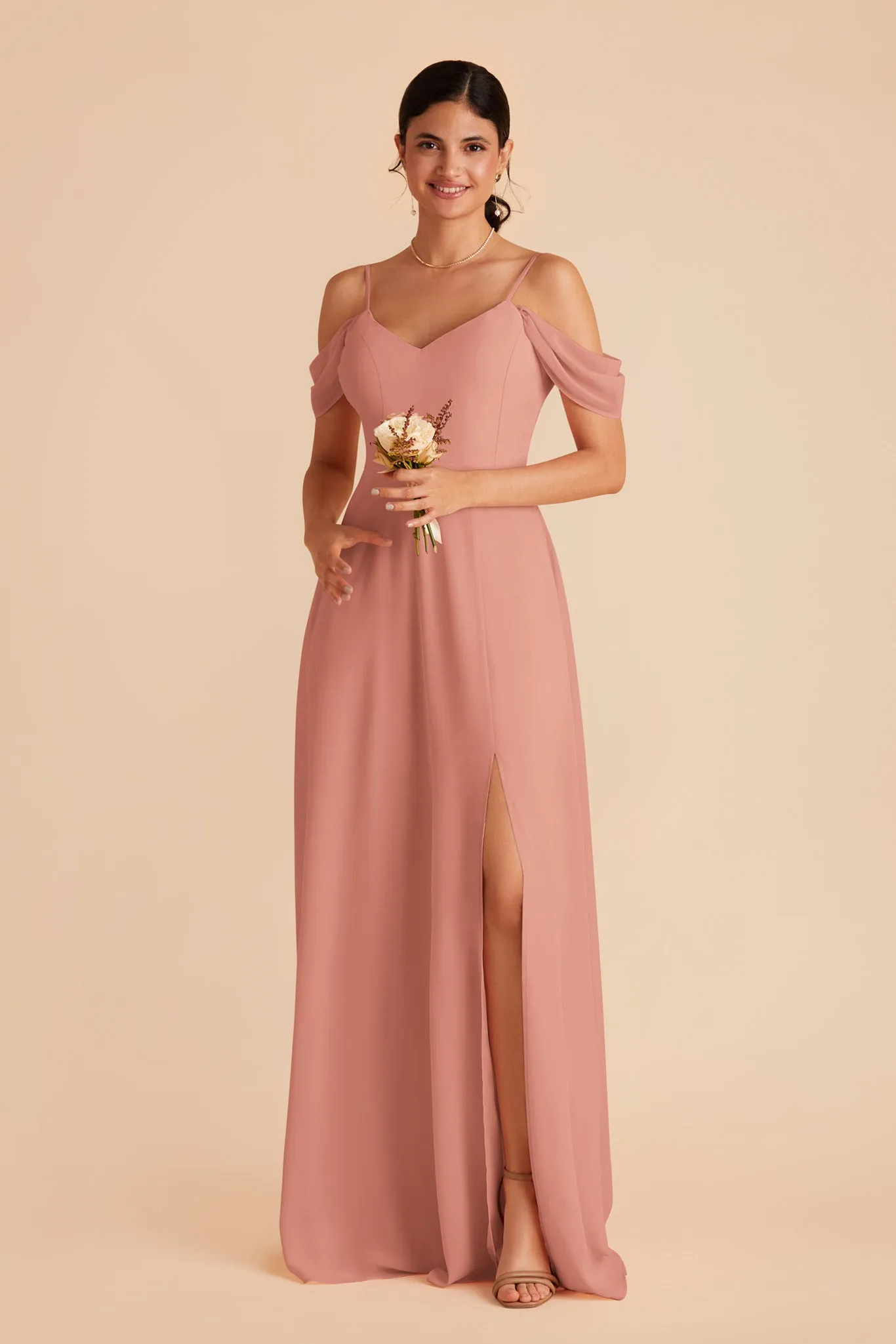 Devin Chiffon Dress With Slit - Dusty Rose sold by Birdy Grey