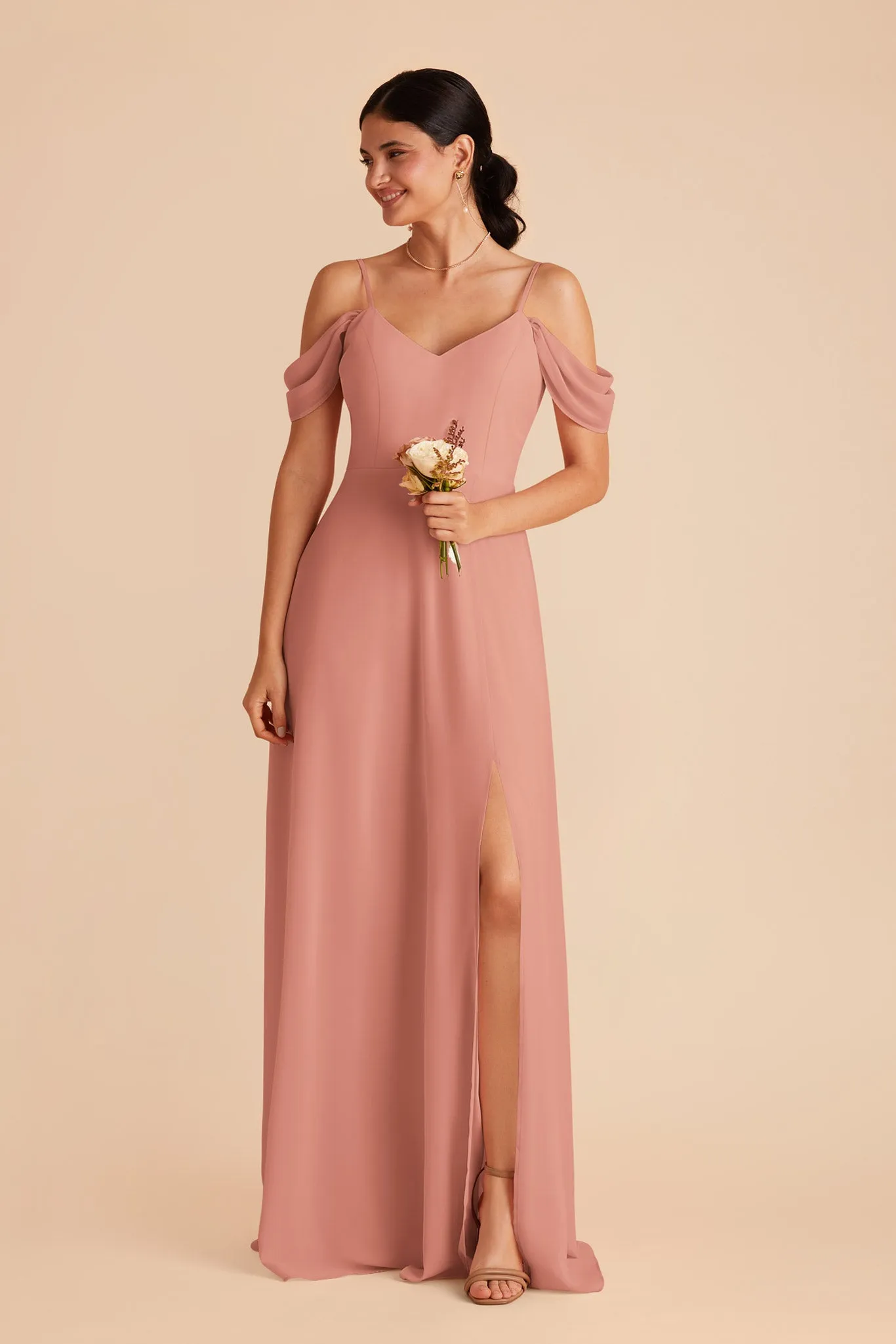 Devin Chiffon Dress With Slit - Dusty Rose sold by Birdy Grey product image thumbnail 4