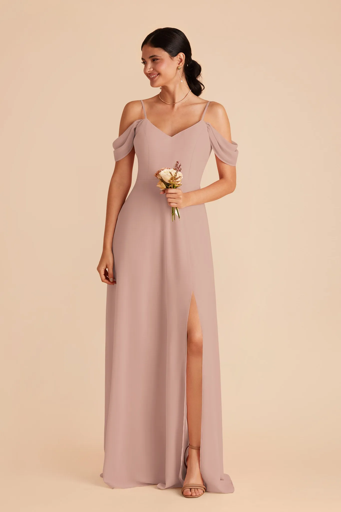 Devin Chiffon Dress With Slit - Taupe sold by Birdy Grey product image thumbnail 3