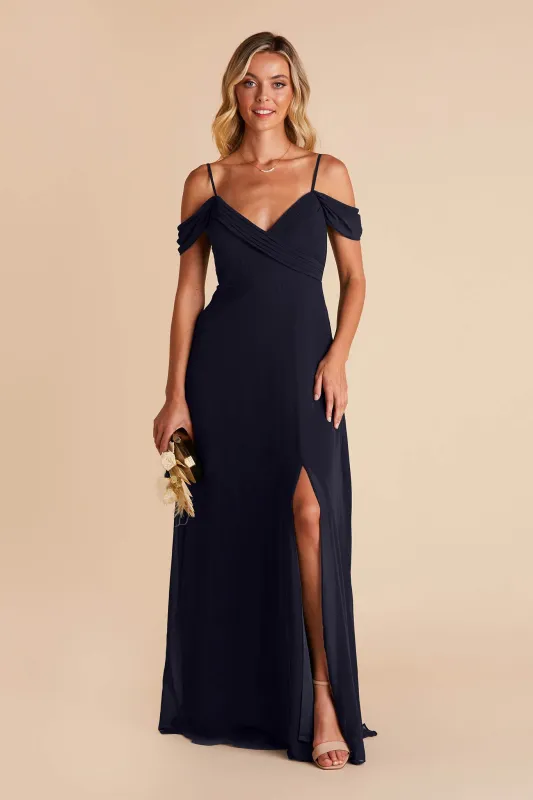 Spence Chiffon Dress With Slit - Navy sold by Birdy Grey
