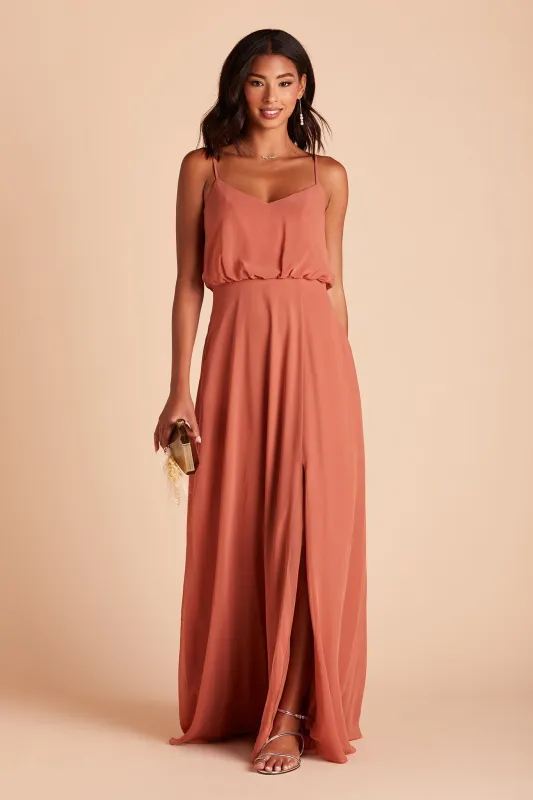 Gwennie Chiffon Dress With Slit - Terracotta sold by Birdy Grey