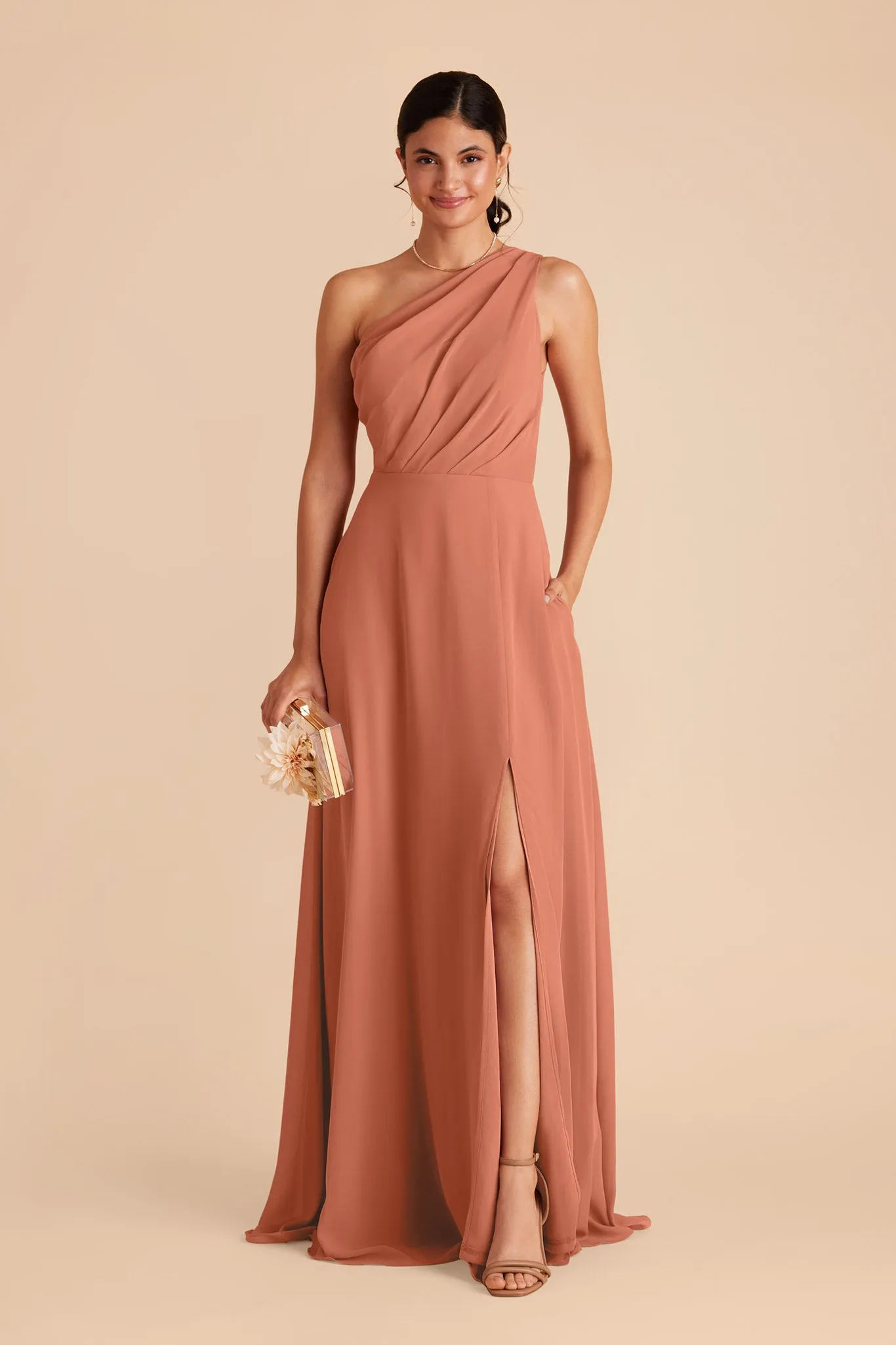 Kira Chiffon Dress With Slit - Terracotta sold by Birdy Grey product image thumbnail 3