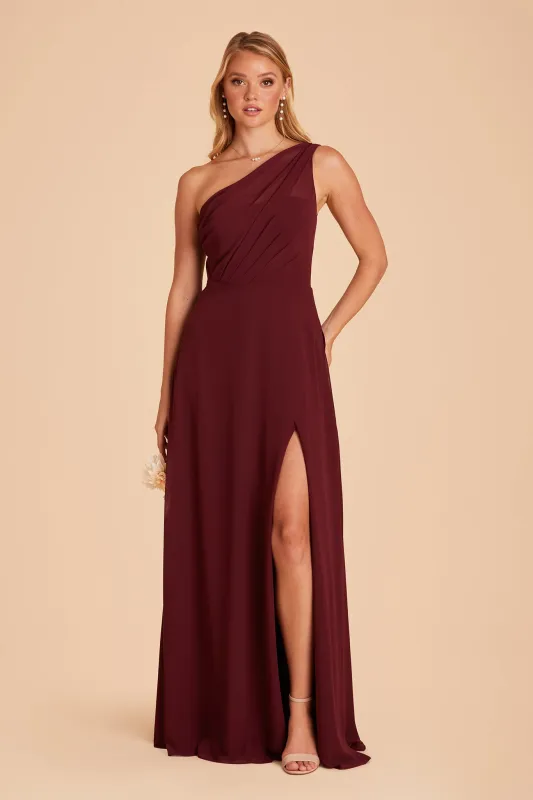 Kira Chiffon Dress With Slit - Cabernet sold by Birdy Grey