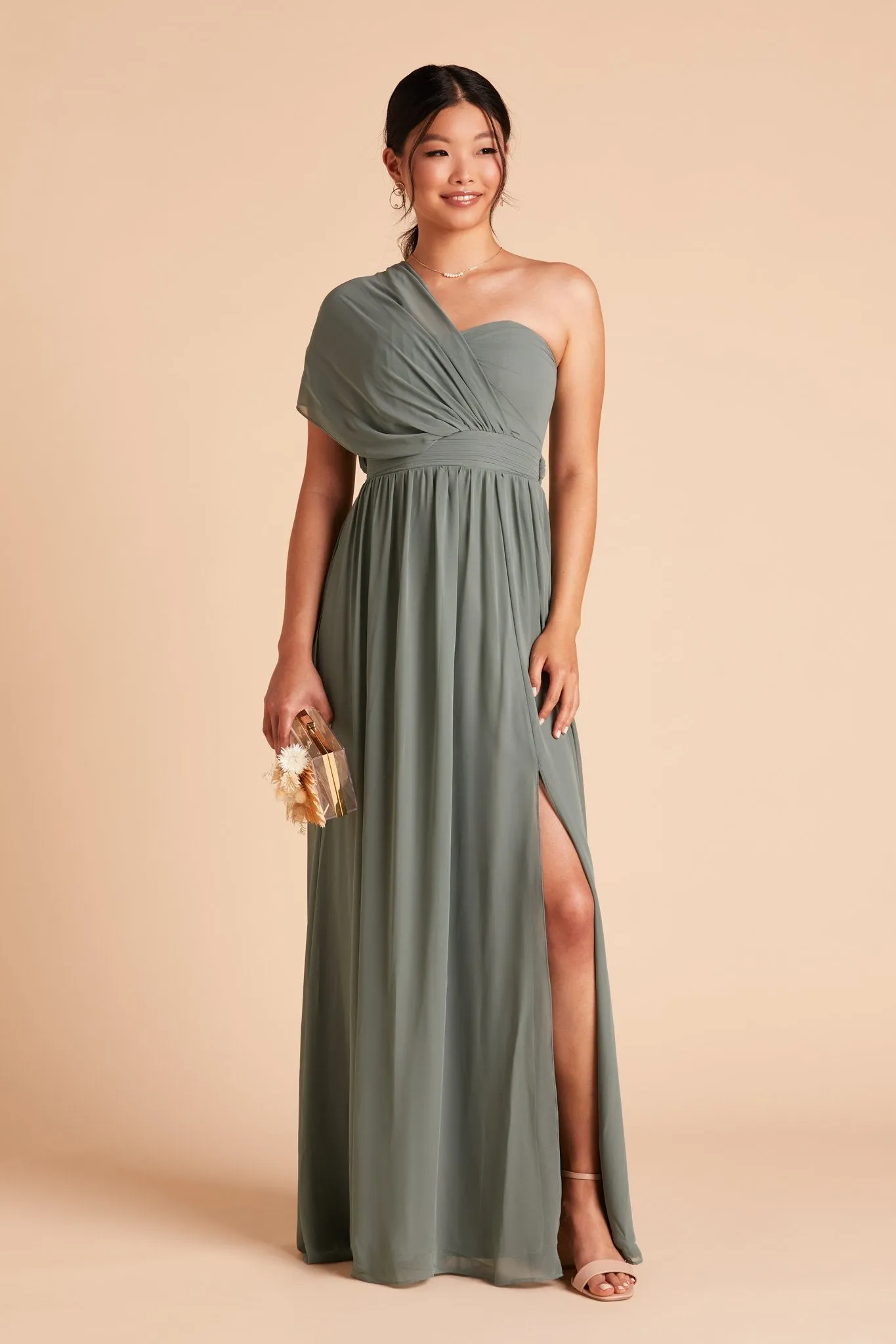 Grace Chiffon Dress With Slit - Sea Glass sold by Birdy Grey product image thumbnail 5