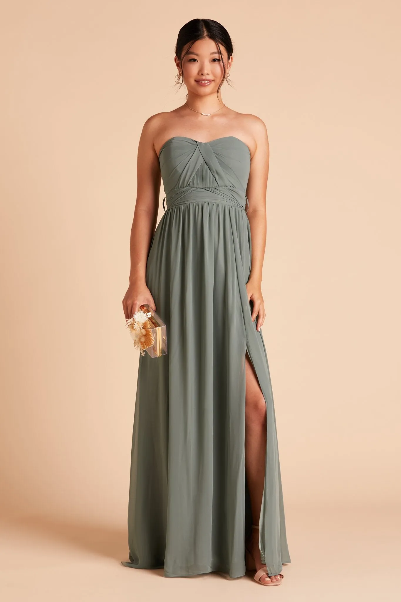 Grace Chiffon Dress With Slit - Sea Glass sold by Birdy Grey product image thumbnail 4