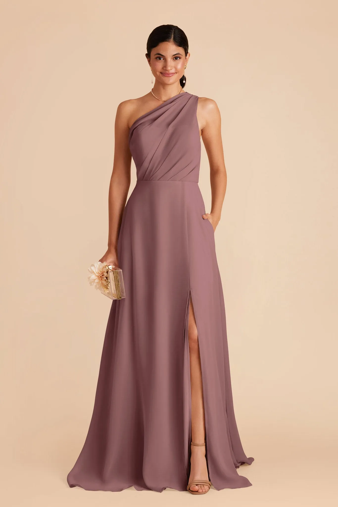 Kira Chiffon Dress With Slit - Dark Mauve sold by Birdy Grey product image thumbnail 3