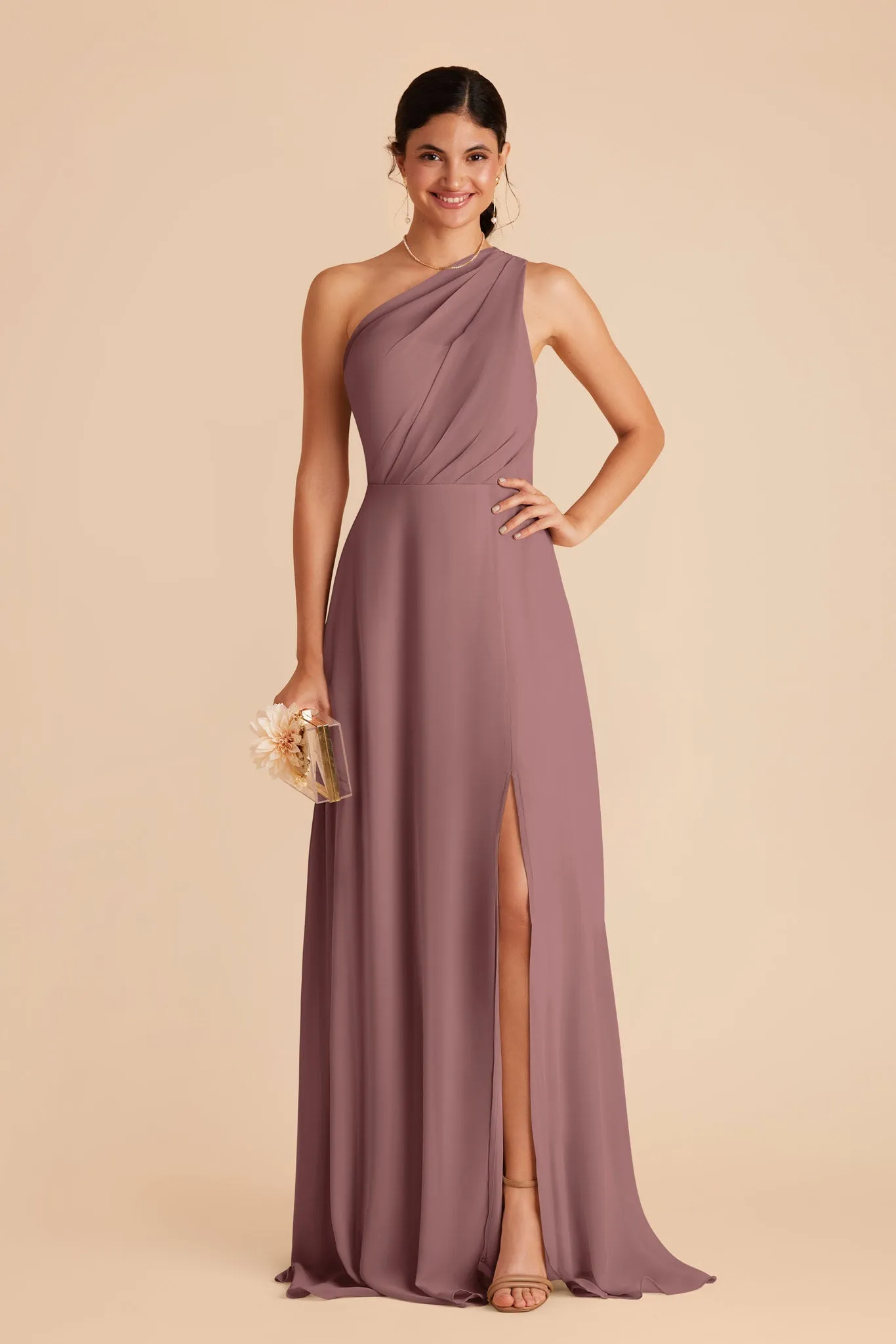 Kira Chiffon Dress With Slit - Dark Mauve sold by Birdy Grey product image thumbnail 4