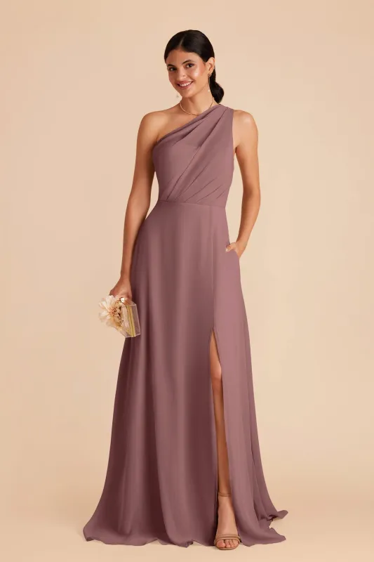 Kira Chiffon Dress With Slit - Dark Mauve sold by Birdy Grey