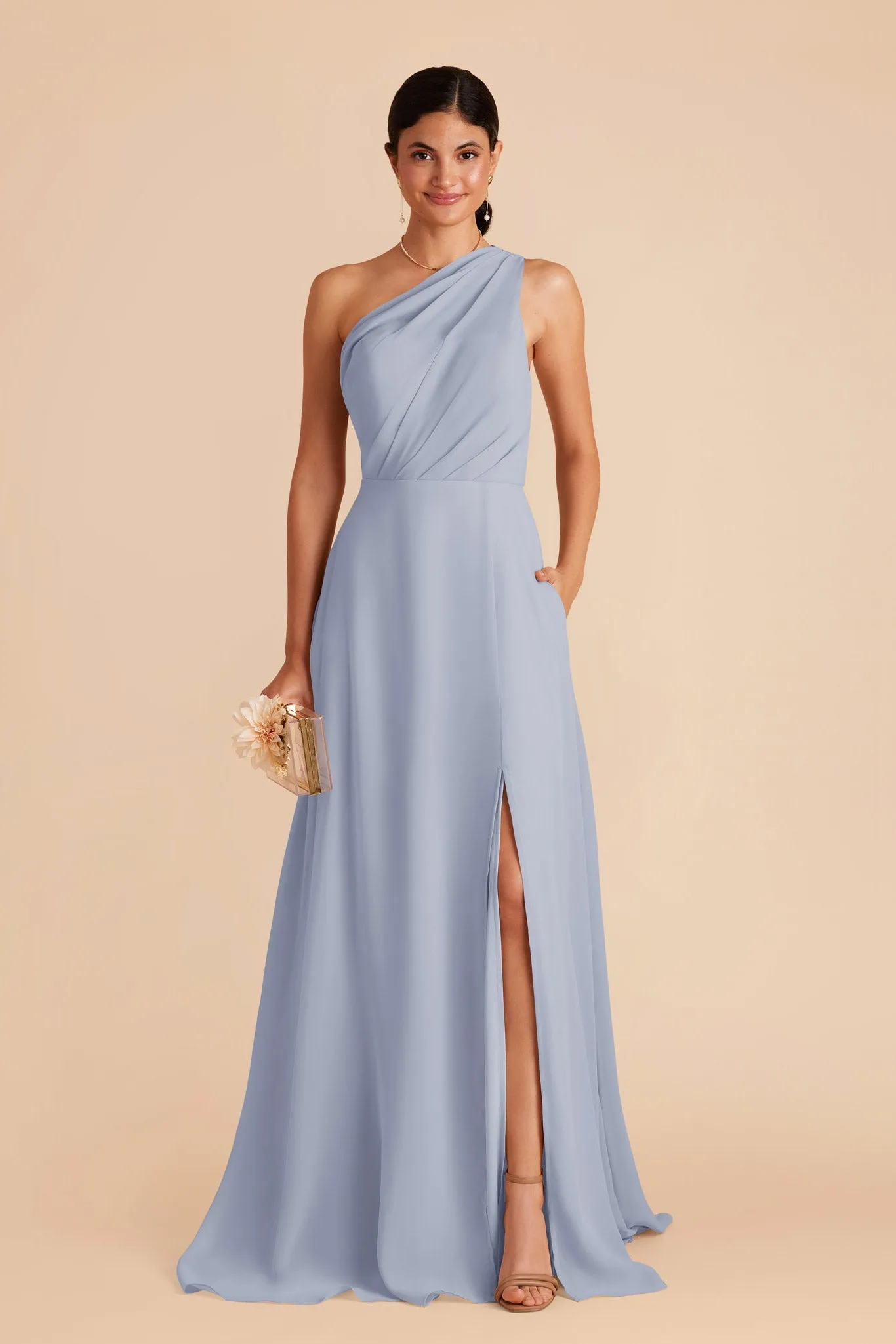 Kira Chiffon Dress With Slit - Dusty Blue sold by Birdy Grey product image thumbnail 3
