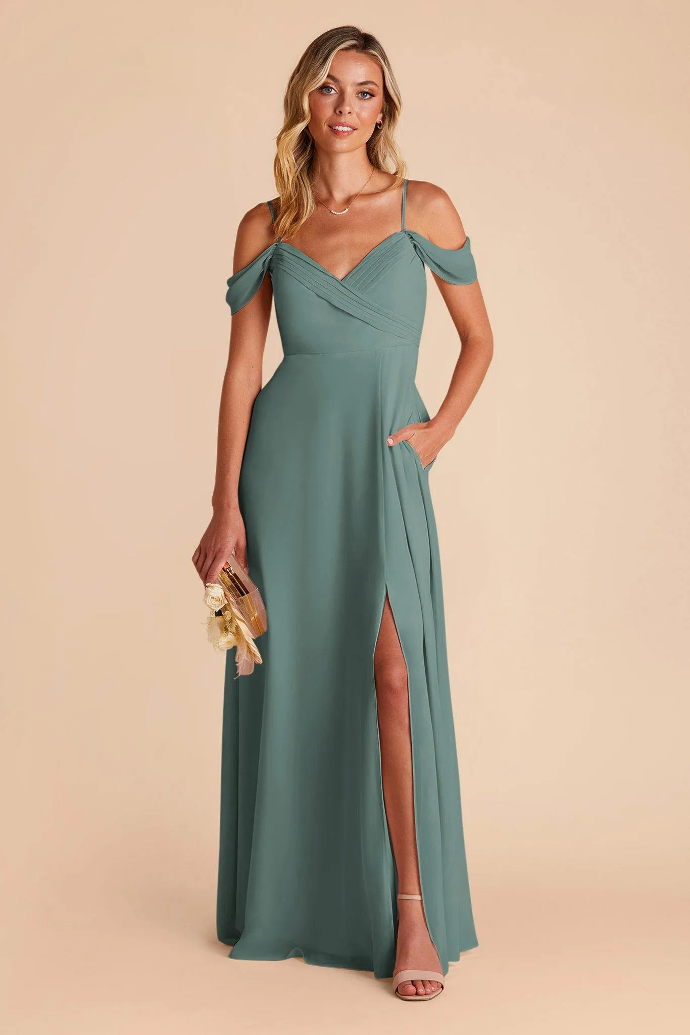 Spence Chiffon Dress With Slit - Sea Glass sold by Birdy Grey product image thumbnail 3