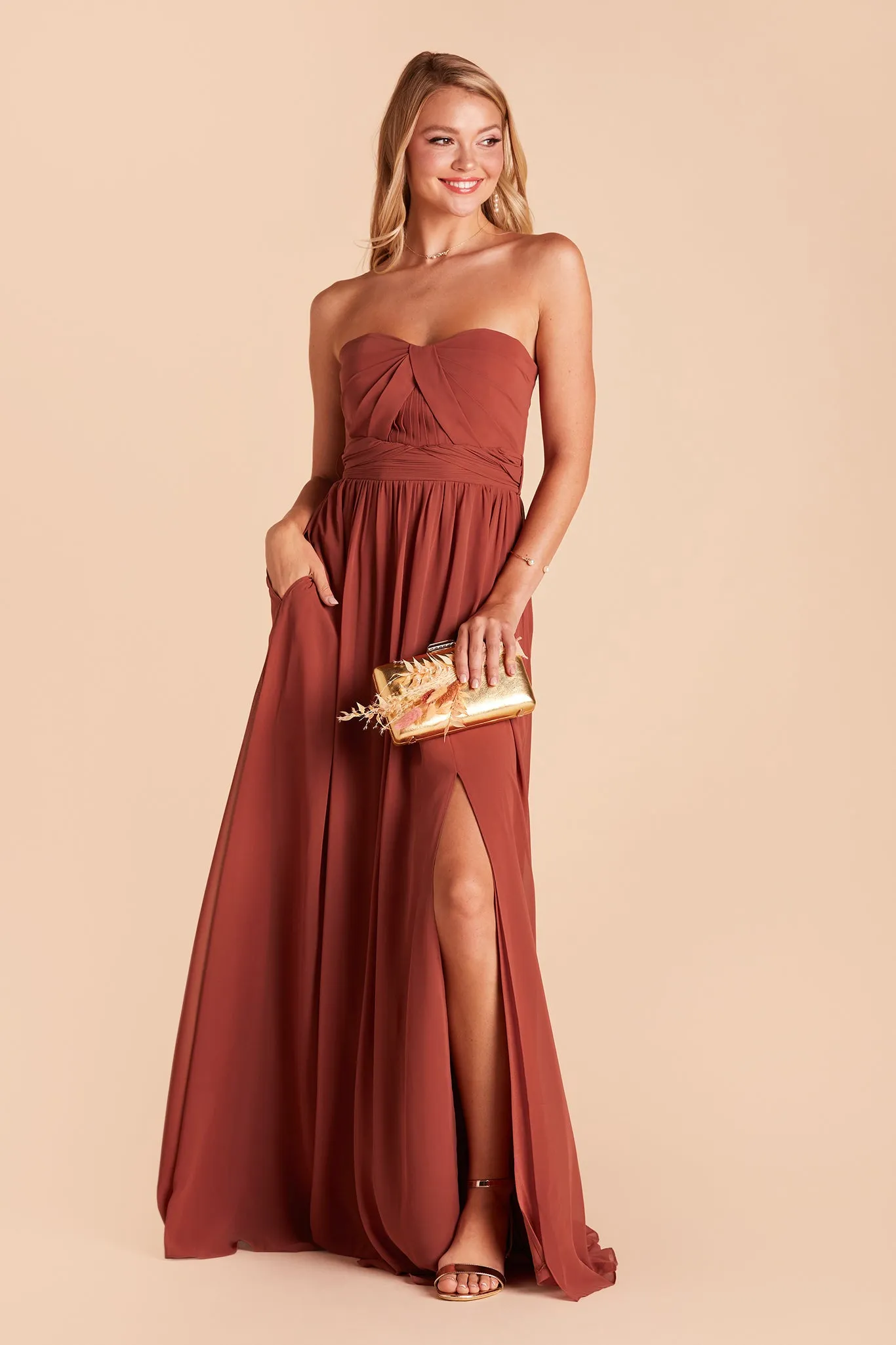 Grace Chiffon Dress With Slit - Spice sold by Birdy Grey