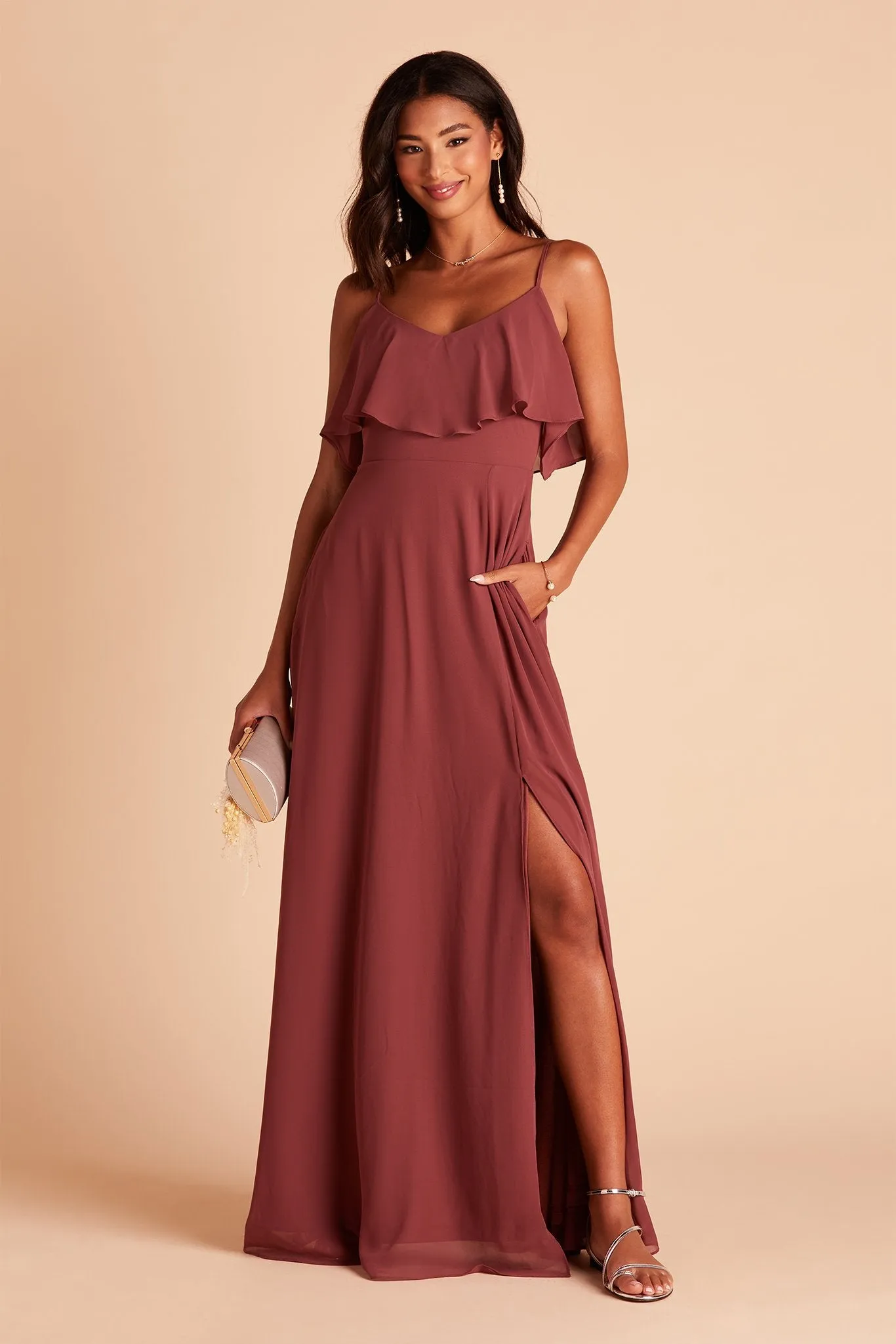 Jane Chiffon Dress With Slit - Rosewood sold by Birdy Grey product image thumbnail 5