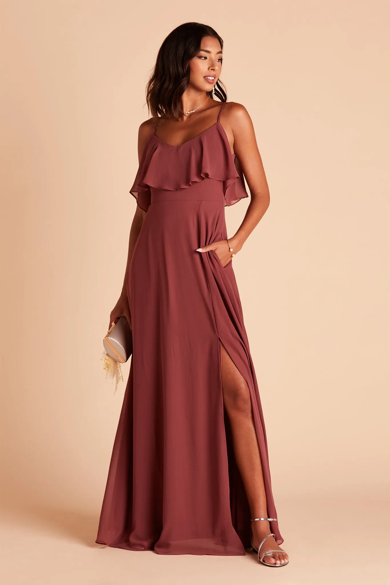 Jane Chiffon Dress With Slit - Rosewood sold by Birdy Grey product image thumbnail 4