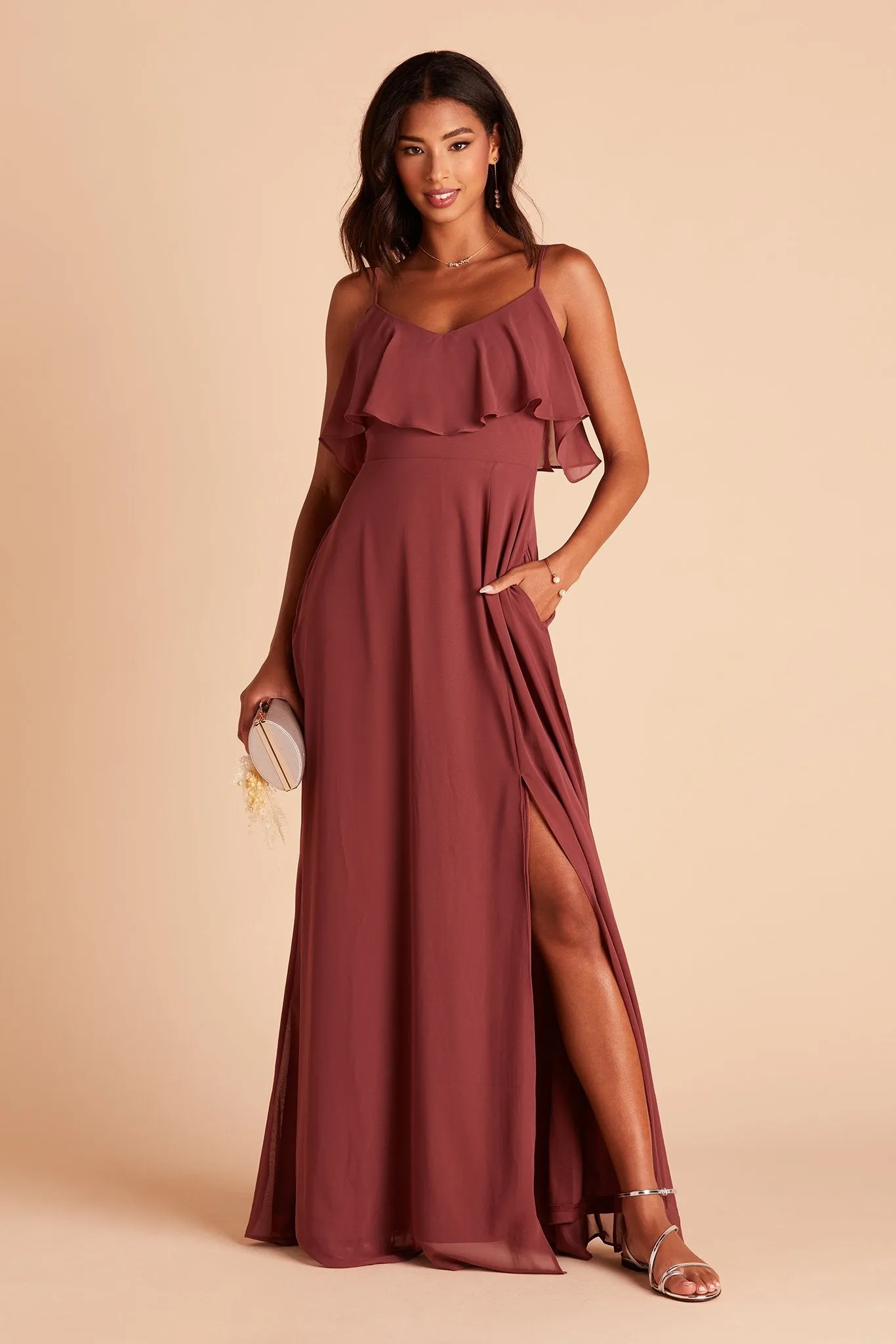 Jane Chiffon Dress With Slit - Rosewood sold by Birdy Grey product image thumbnail 3