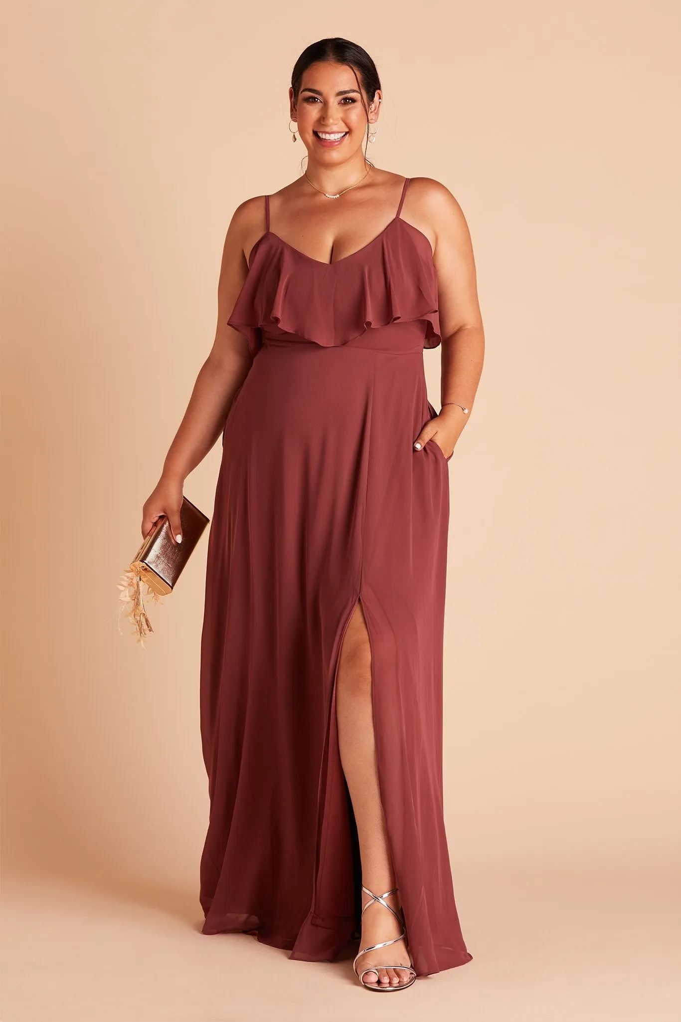 Jane Chiffon Dress With Slit - Rosewood sold by Birdy Grey product image thumbnail 2
