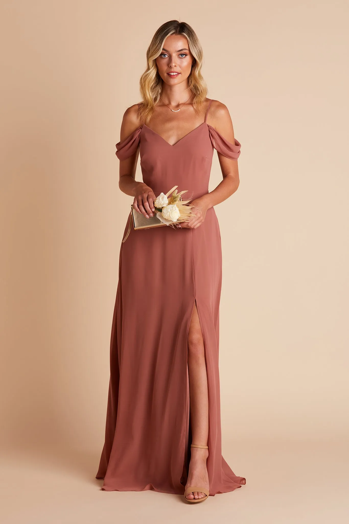 Devin Chiffon Dress With Slit - Desert Rose sold by Birdy Grey