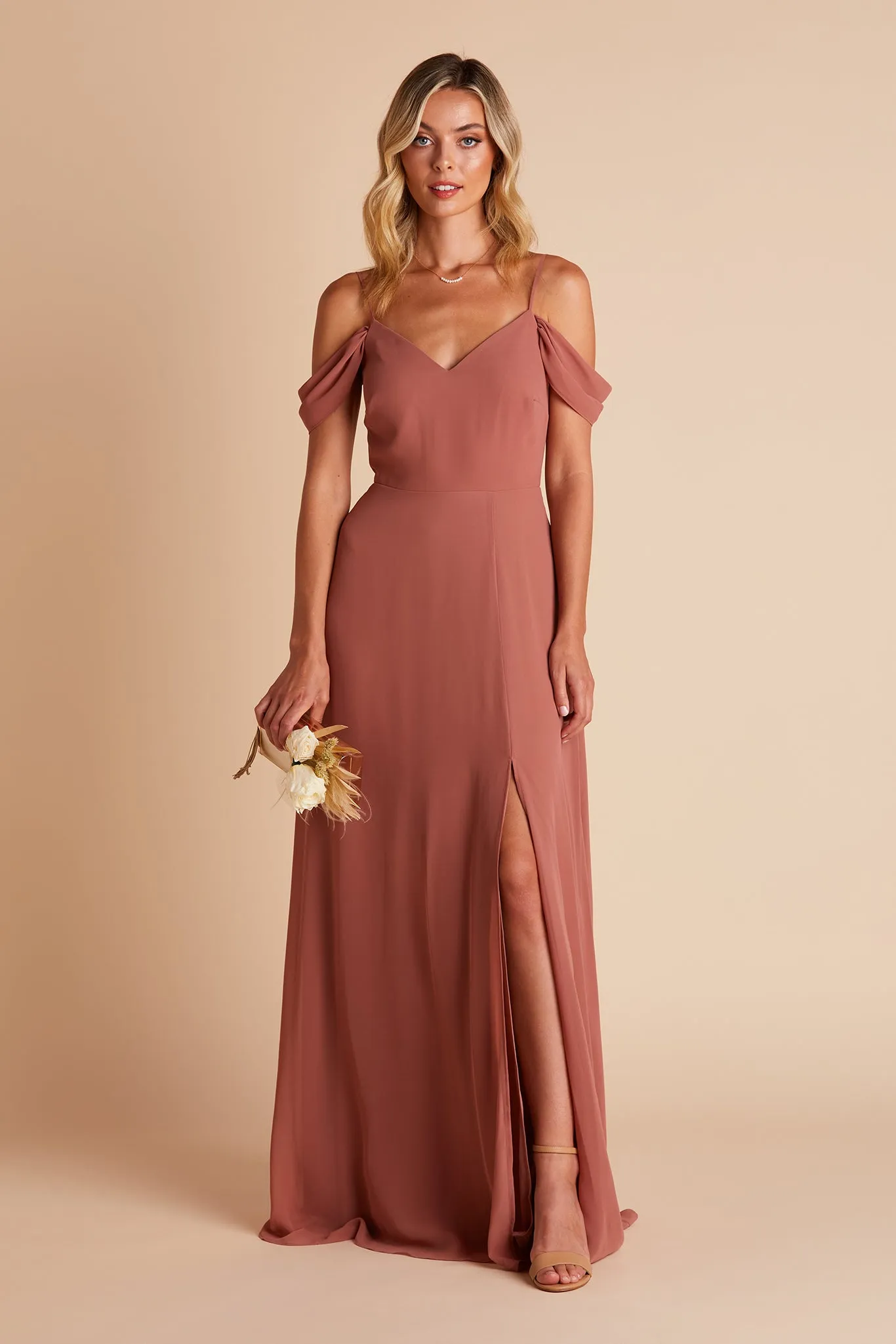 Devin Chiffon Dress With Slit - Desert Rose sold by Birdy Grey product image thumbnail 4