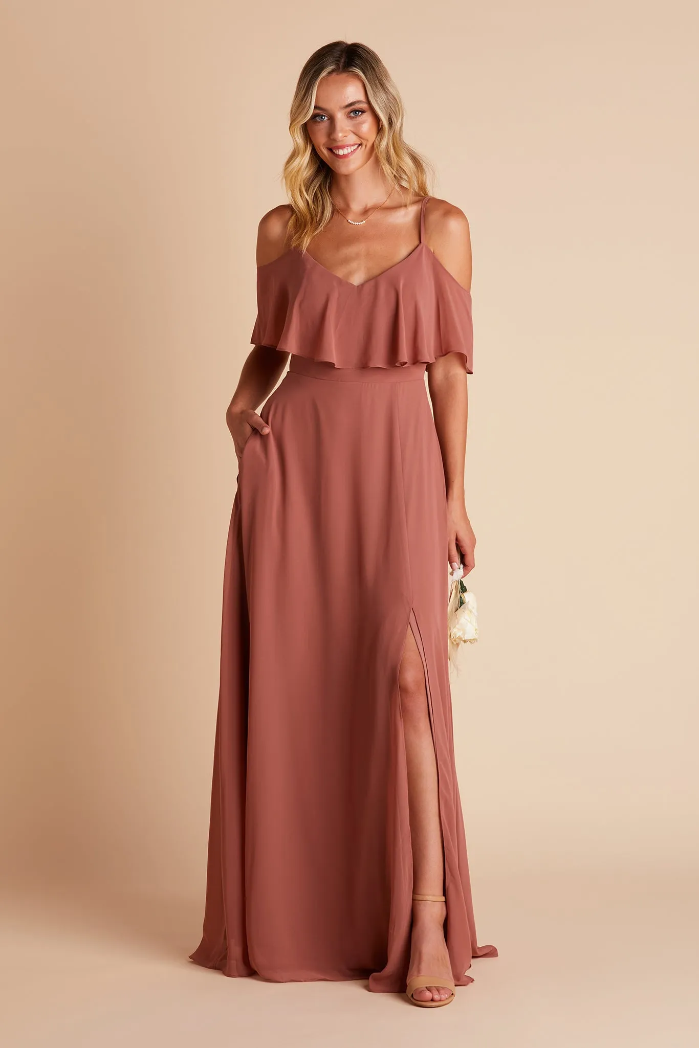 Jane Chiffon Dress With Slit - Desert Rose sold by Birdy Grey product image thumbnail 3