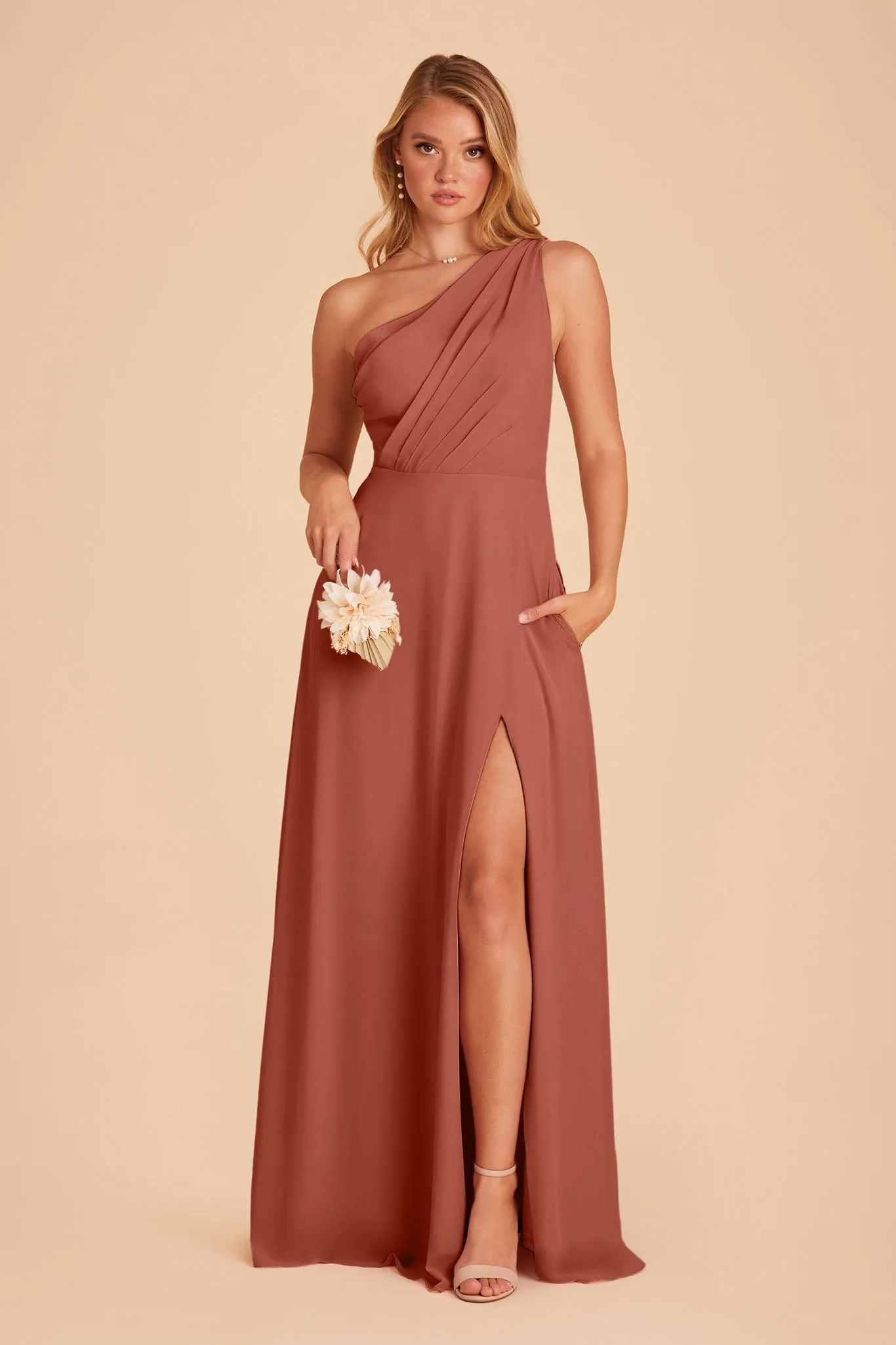 Kira Chiffon Dress With Slit - Desert Rose sold by Birdy Grey product image thumbnail 3