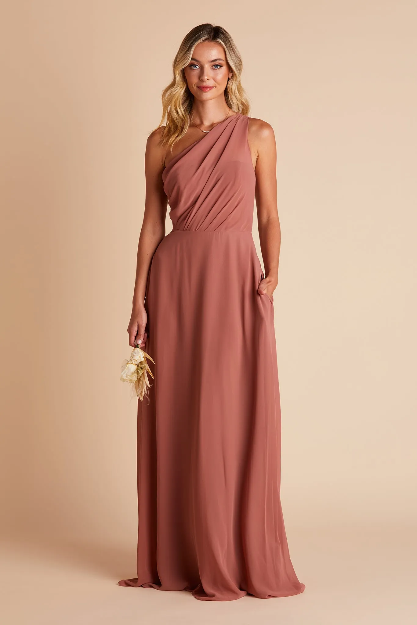 Kira Chiffon Dress With Slit - Desert Rose sold by Birdy Grey product image thumbnail 4