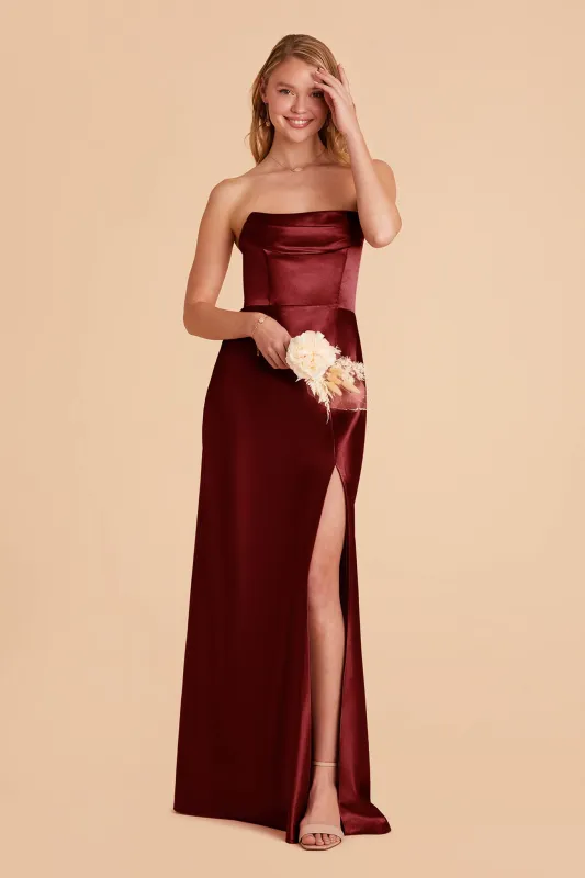 Mia Shiny Satin Dress - Cabernet sold by Birdy Grey