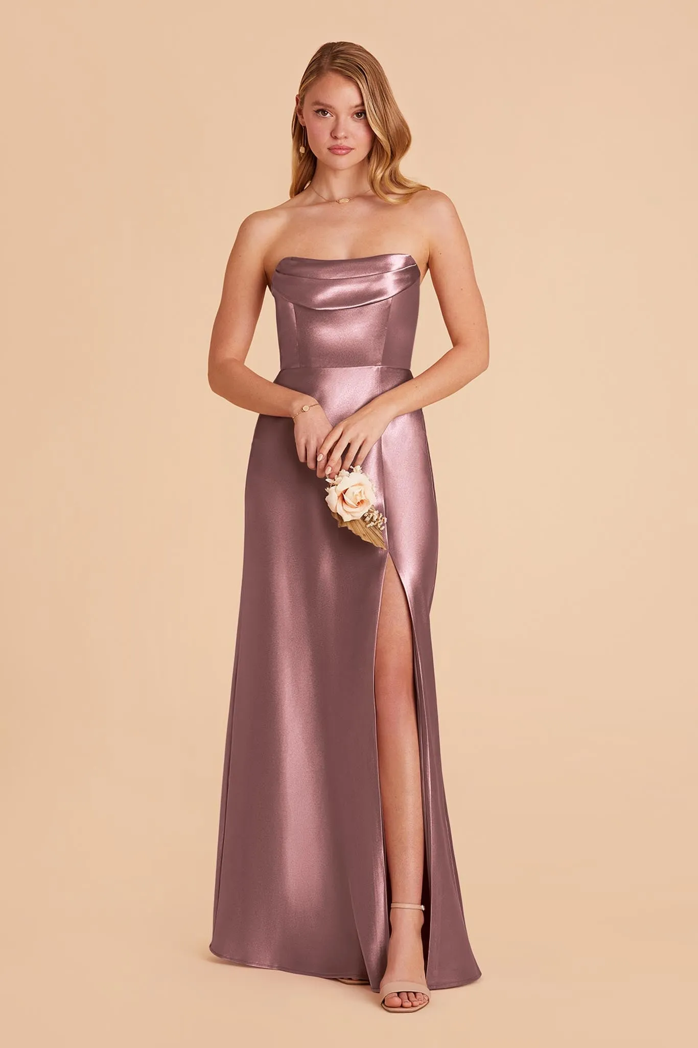 Mia Shiny Satin Dress - Dark Mauve sold by Birdy Grey product image thumbnail 4