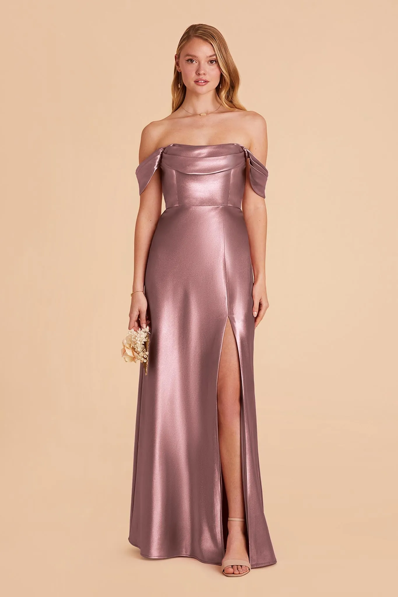 Mia Shiny Satin Dress - Dark Mauve sold by Birdy Grey product image thumbnail 5