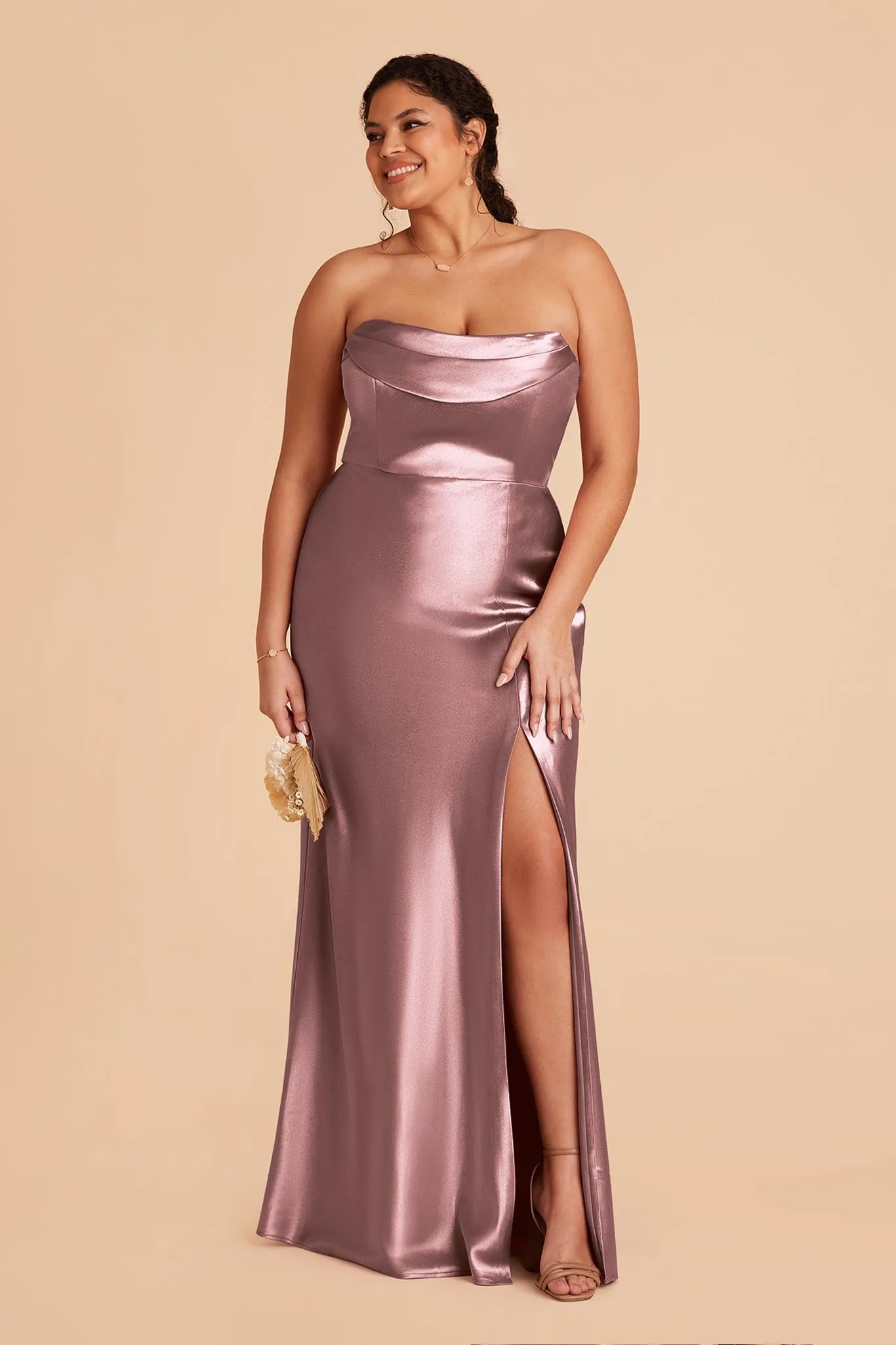 Mia Shiny Satin Dress - Dark Mauve sold by Birdy Grey product image thumbnail 2