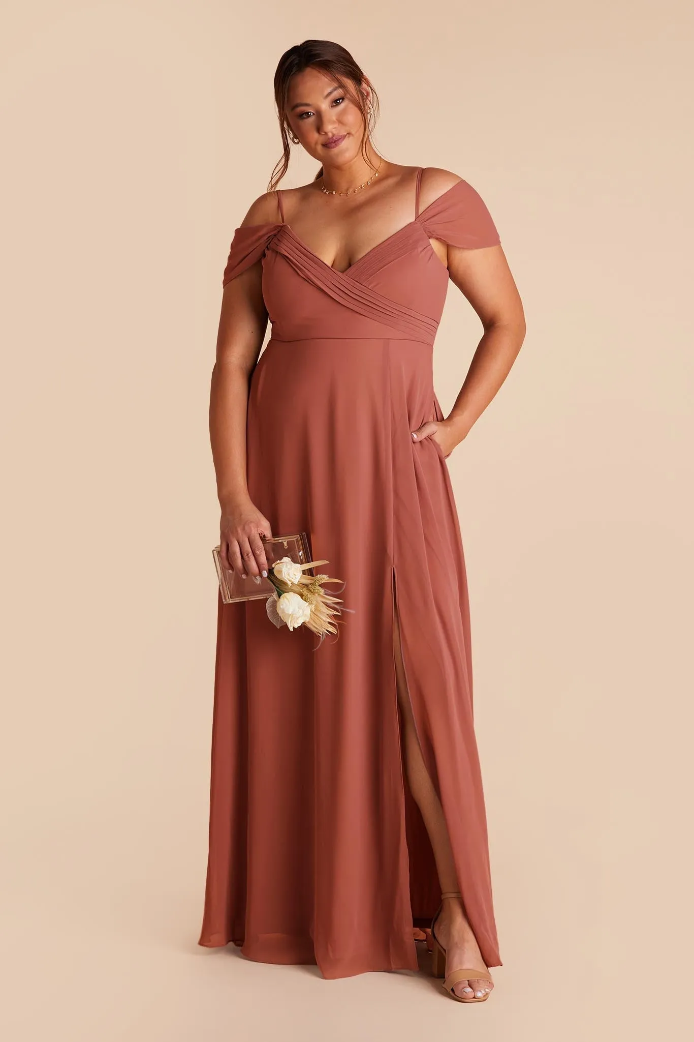 Spence Chiffon Dress With Slit - Desert Rose sold by Birdy Grey product image thumbnail 2