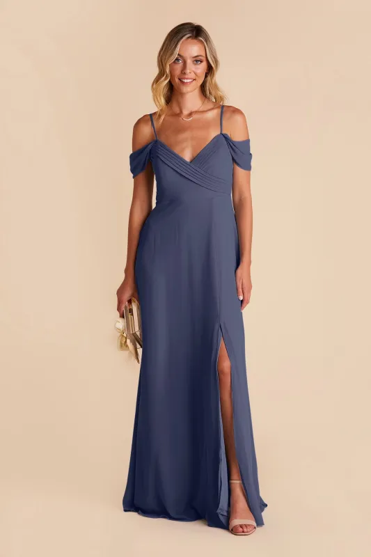 Spence Chiffon Dress With Slit - Slate Blue sold by Birdy Grey