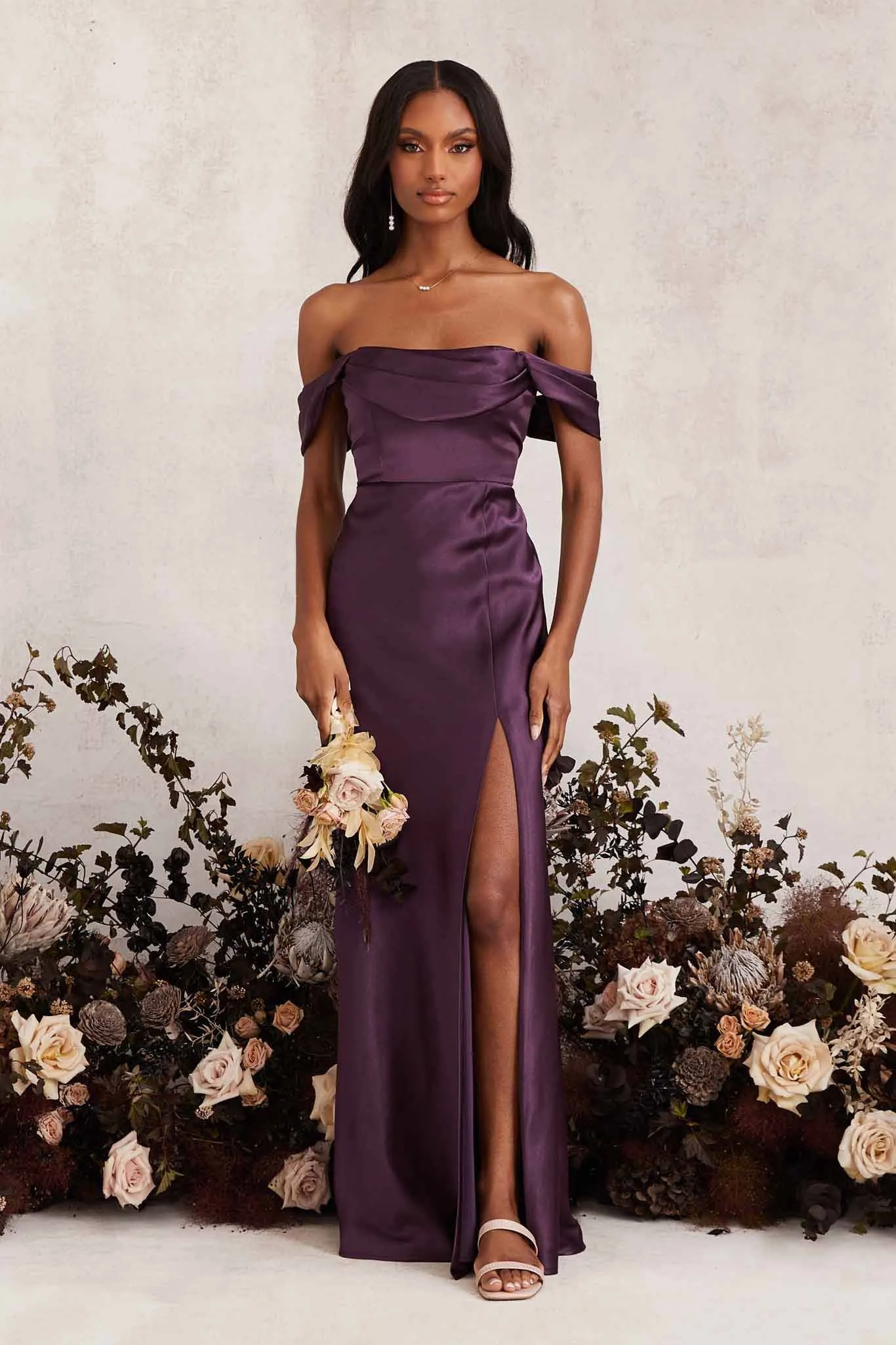 Mia Shiny Satin Dress - Plum sold by Birdy Grey product image thumbnail 2