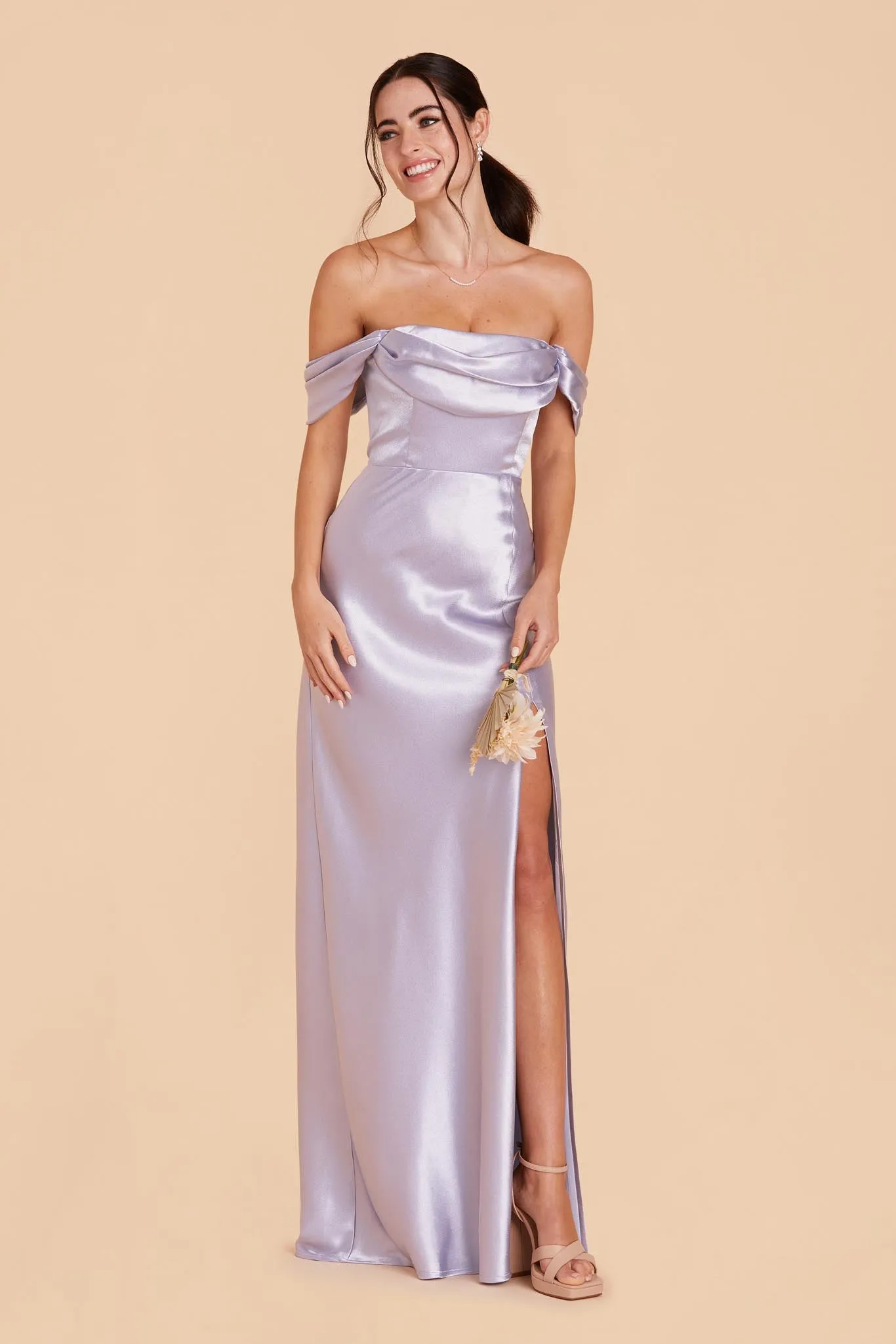Mia Shiny Satin Dress - Dusty Lilac sold by Birdy Grey product image thumbnail 3