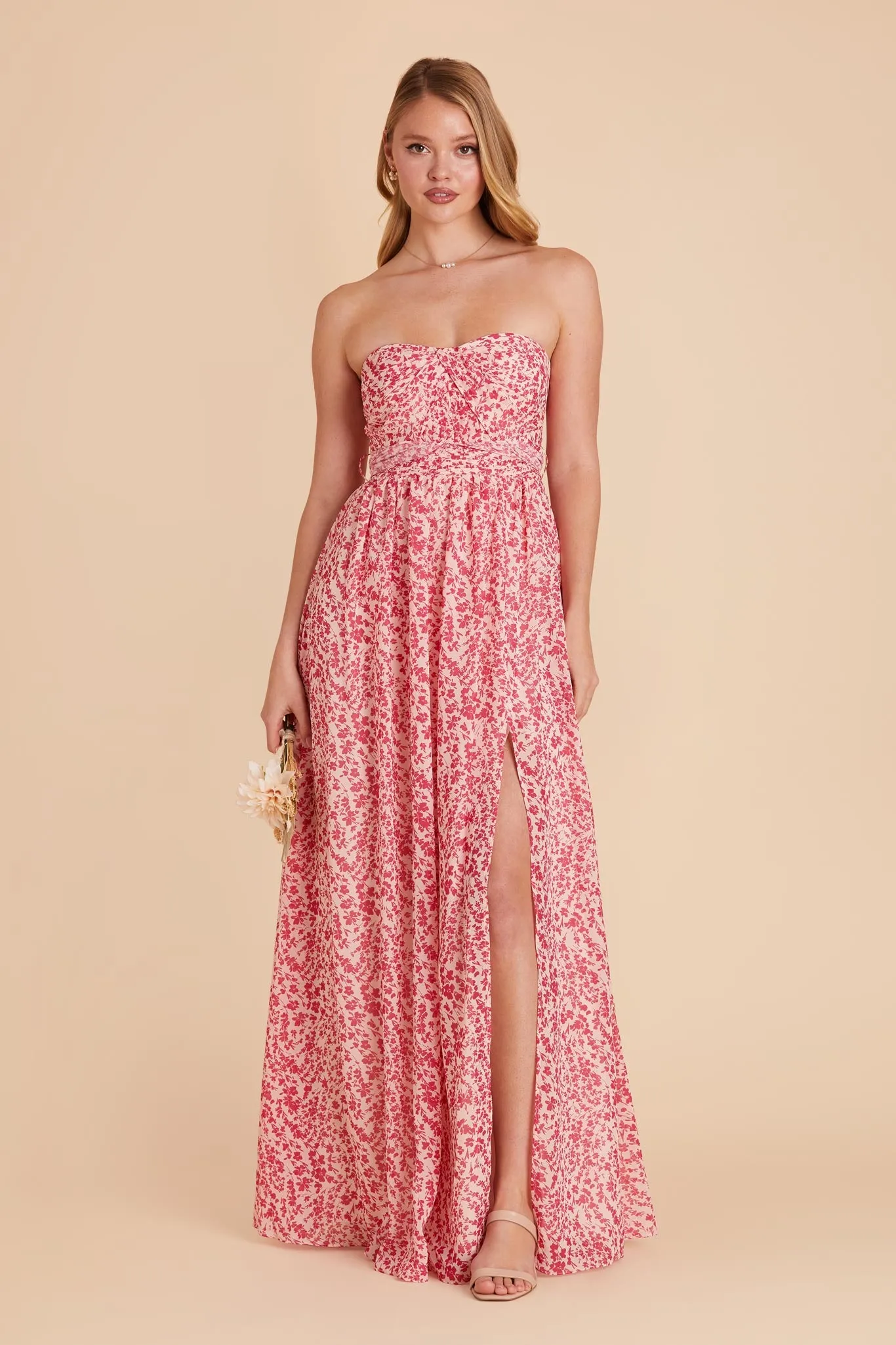 Grace Chiffon Dress With Slit - Pink Dreamy Ditsy sold by Birdy Grey product image thumbnail 3