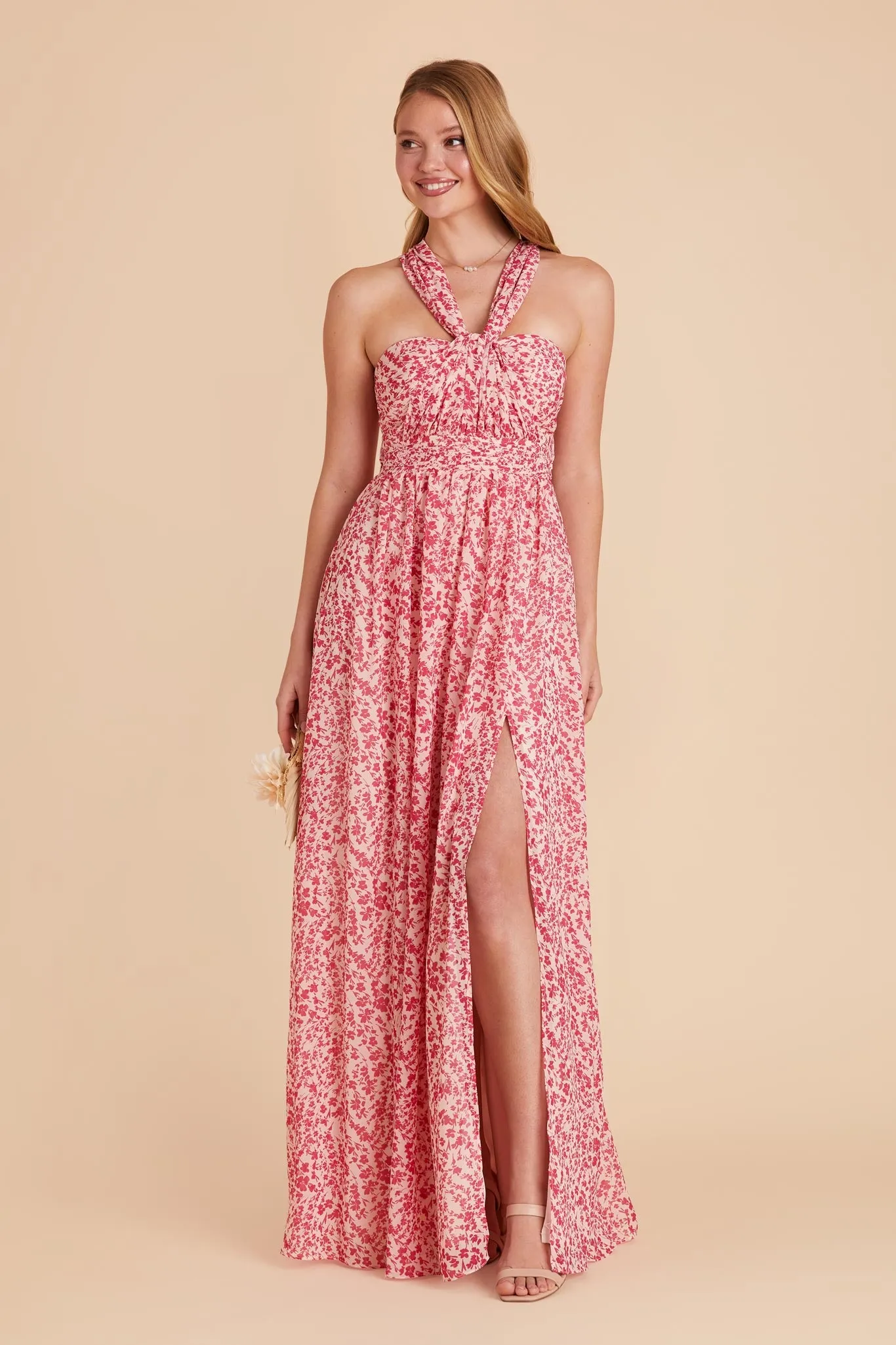 Grace Chiffon Dress With Slit - Pink Dreamy Ditsy sold by Birdy Grey product image thumbnail 4