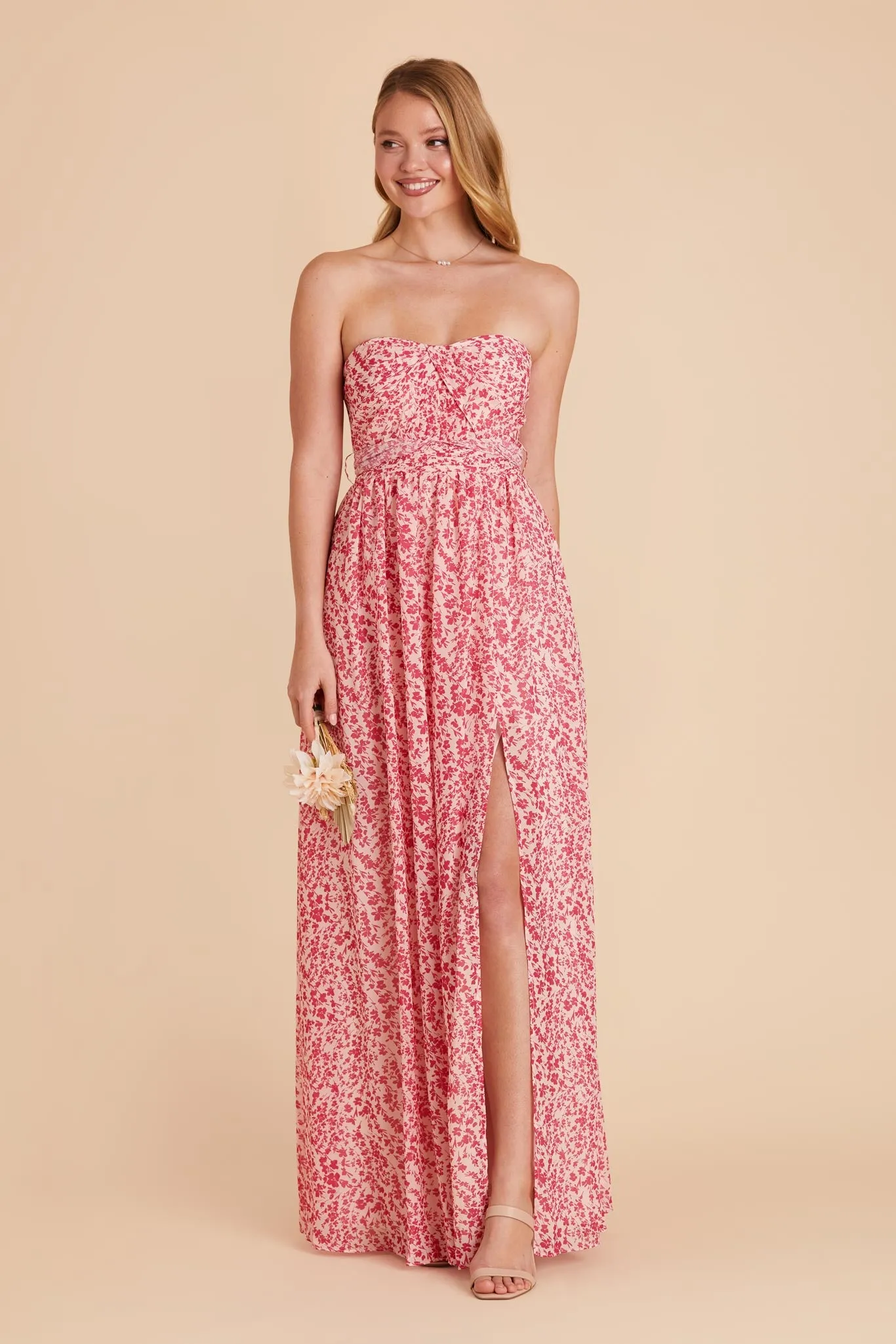 Grace Chiffon Dress With Slit - Pink Dreamy Ditsy sold by Birdy Grey