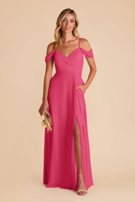 Spence Chiffon Dress With Slit - Fuchsia sold by Birdy Grey