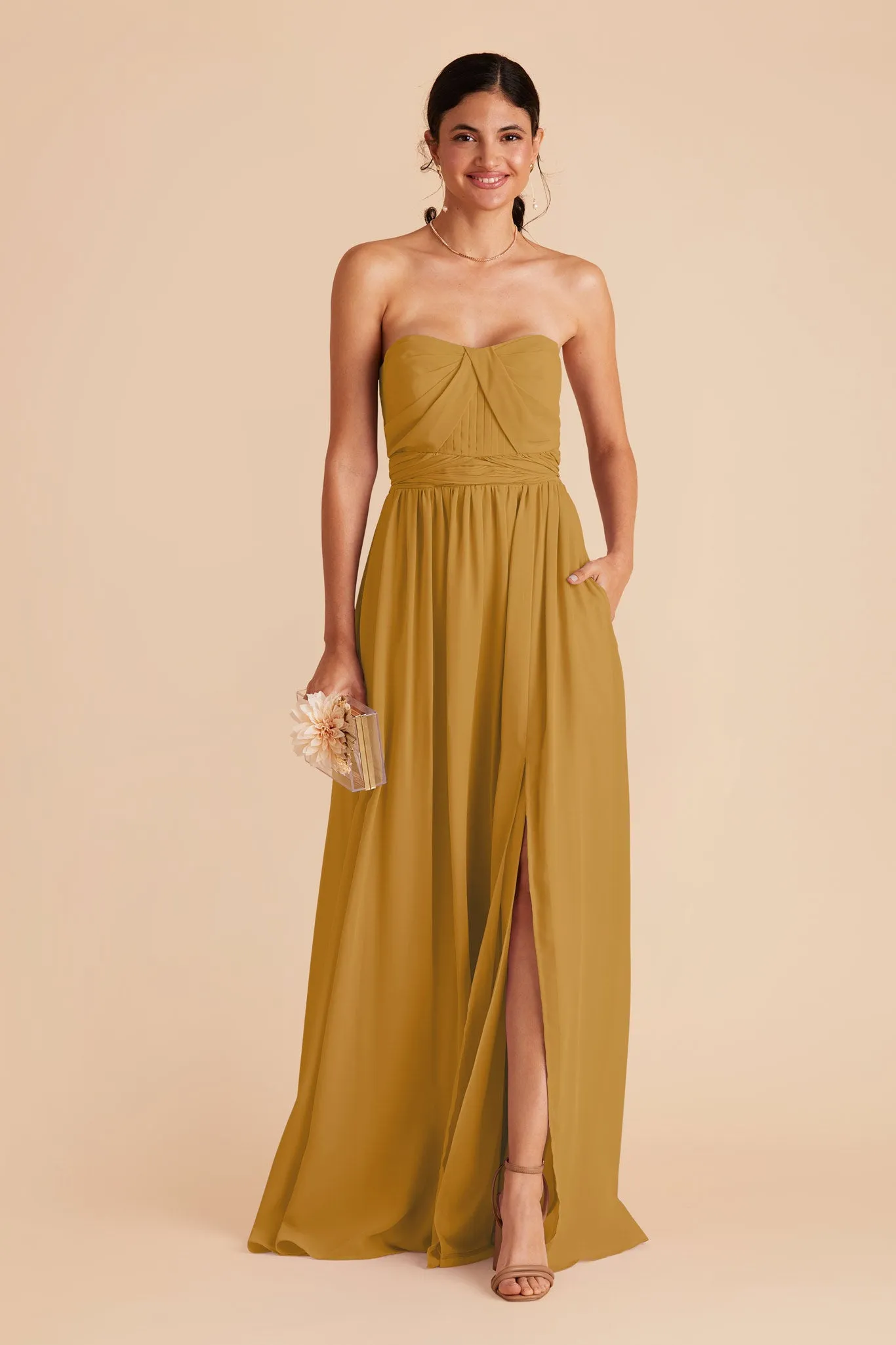 Grace Chiffon Dress With Slit - Marigold sold by Birdy Grey product image thumbnail 4