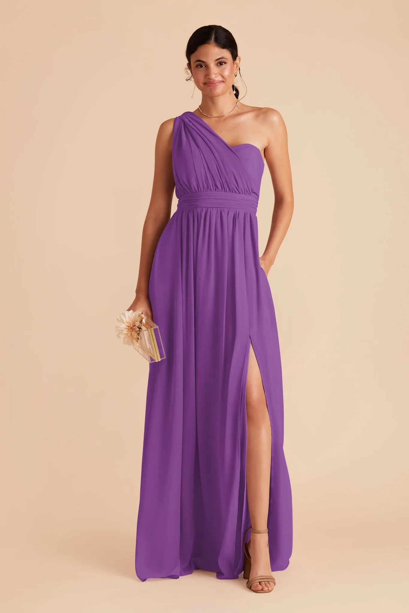 Grace Chiffon Dress With Slit - Amethyst sold by Birdy Grey product image thumbnail 3
