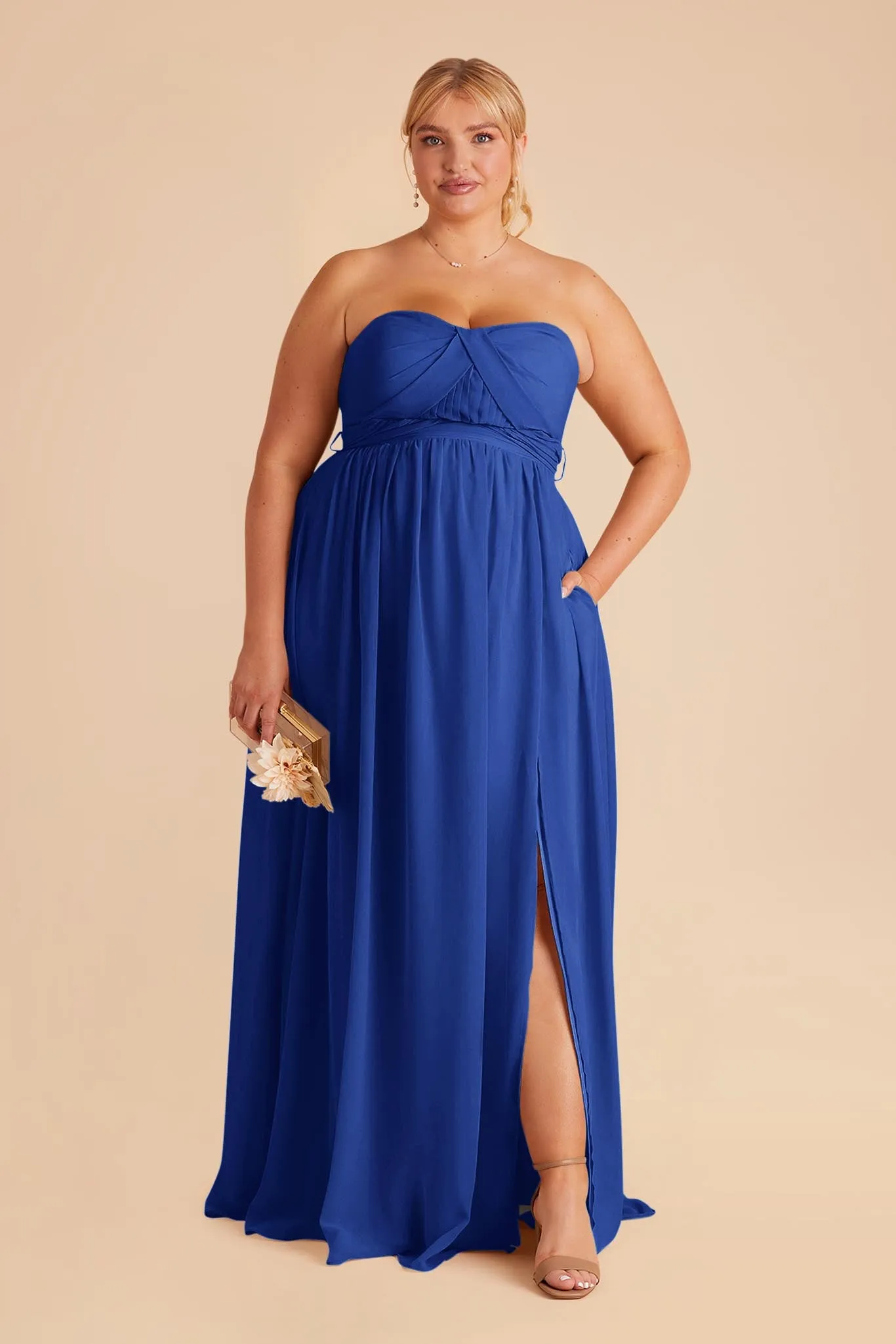 Grace Chiffon Dress With Slit - Cobalt Blue sold by Birdy Grey product image thumbnail 5