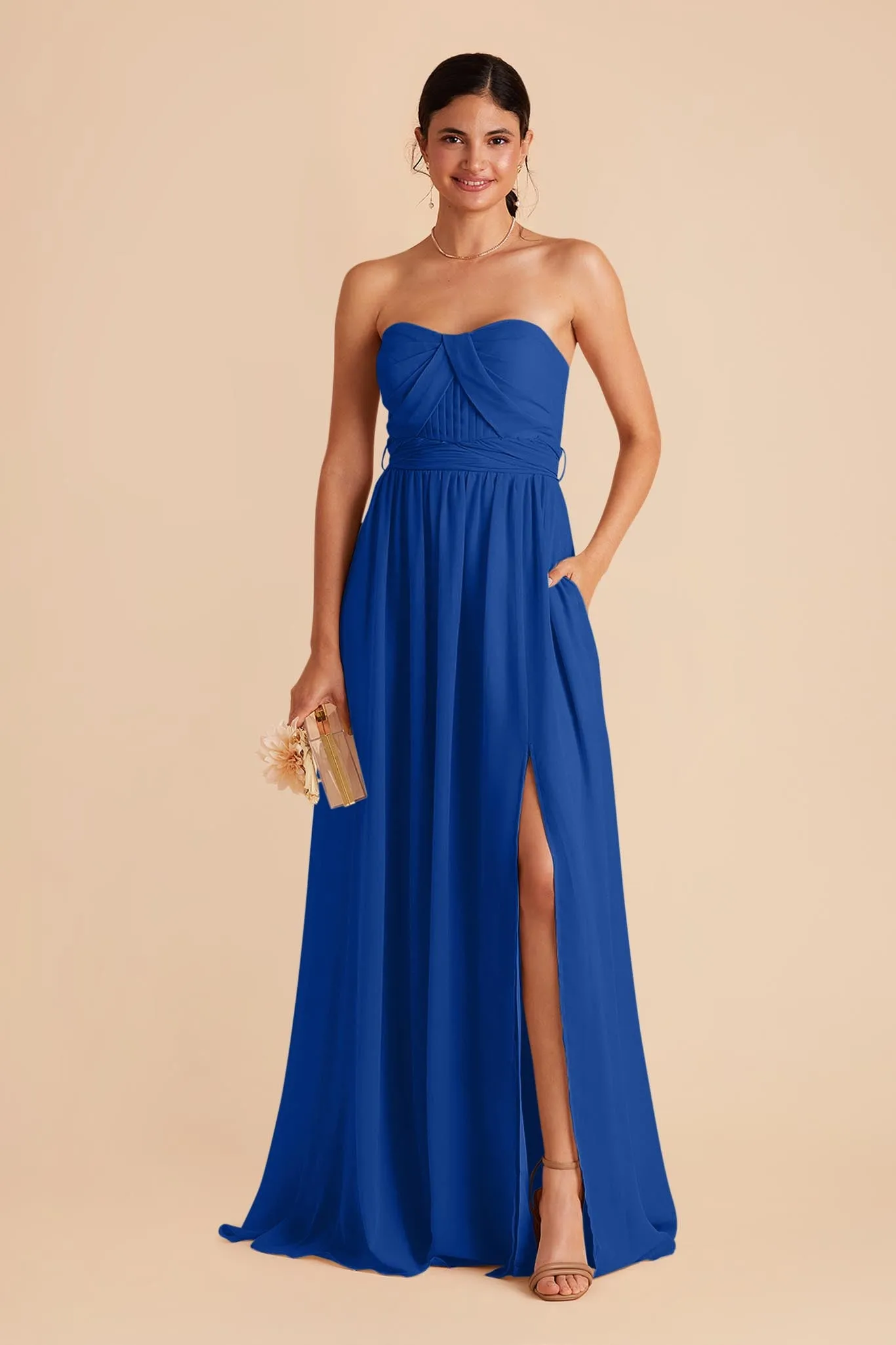 Grace Chiffon Dress With Slit - Cobalt Blue sold by Birdy Grey product image thumbnail 4