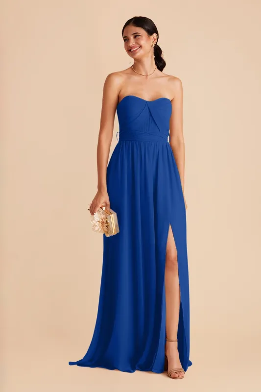 Grace Chiffon Dress With Slit - Cobalt Blue sold by Birdy Grey