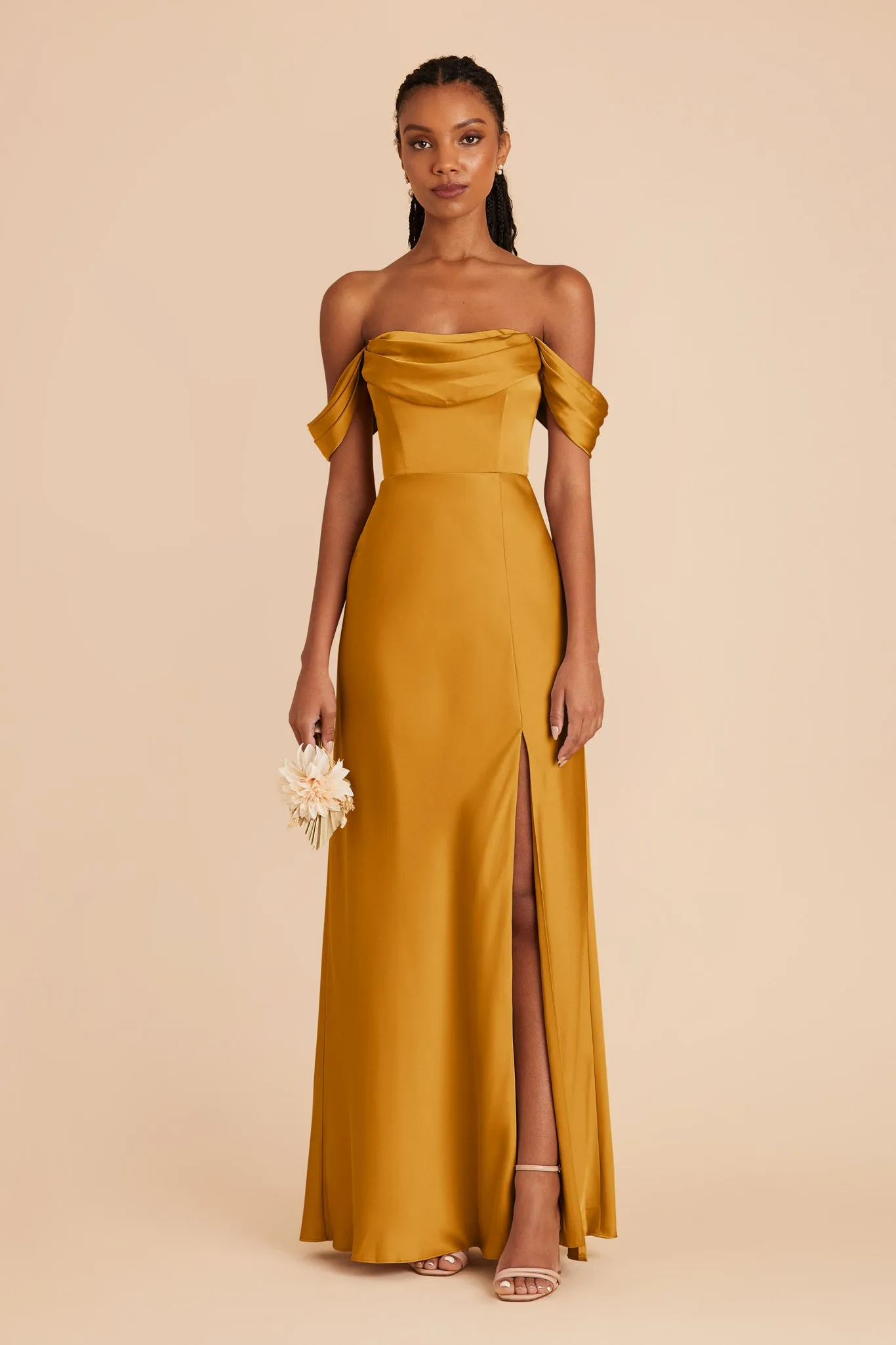 Mia Matte Satin Dress - Butterscotch sold by Birdy Grey