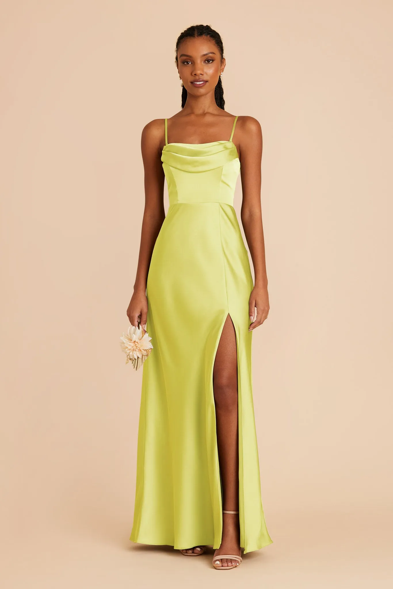 Mia Matte Satin Dress - Chartreuse sold by Birdy Grey