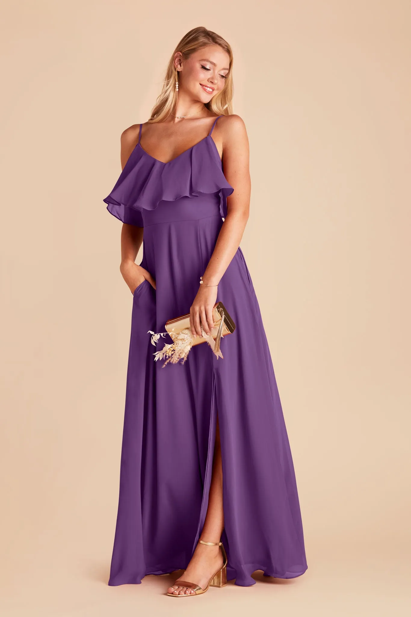 Jane Chiffon Dress With Slit - Amethyst sold by Birdy Grey product image thumbnail 4