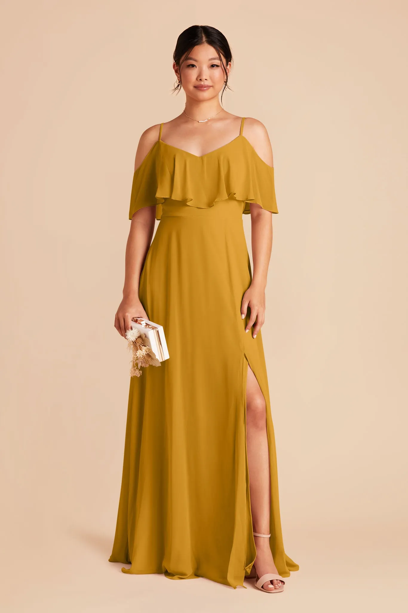 Jane Chiffon Dress With Slit - Marigold sold by Birdy Grey product image thumbnail 4