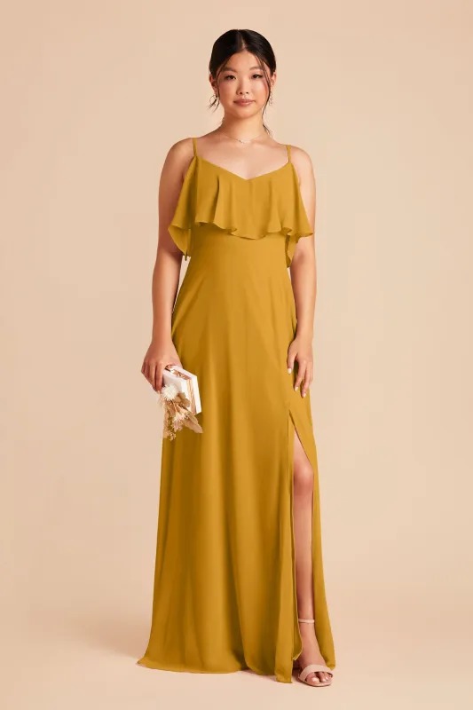 Jane Chiffon Dress With Slit - Marigold sold by Birdy Grey