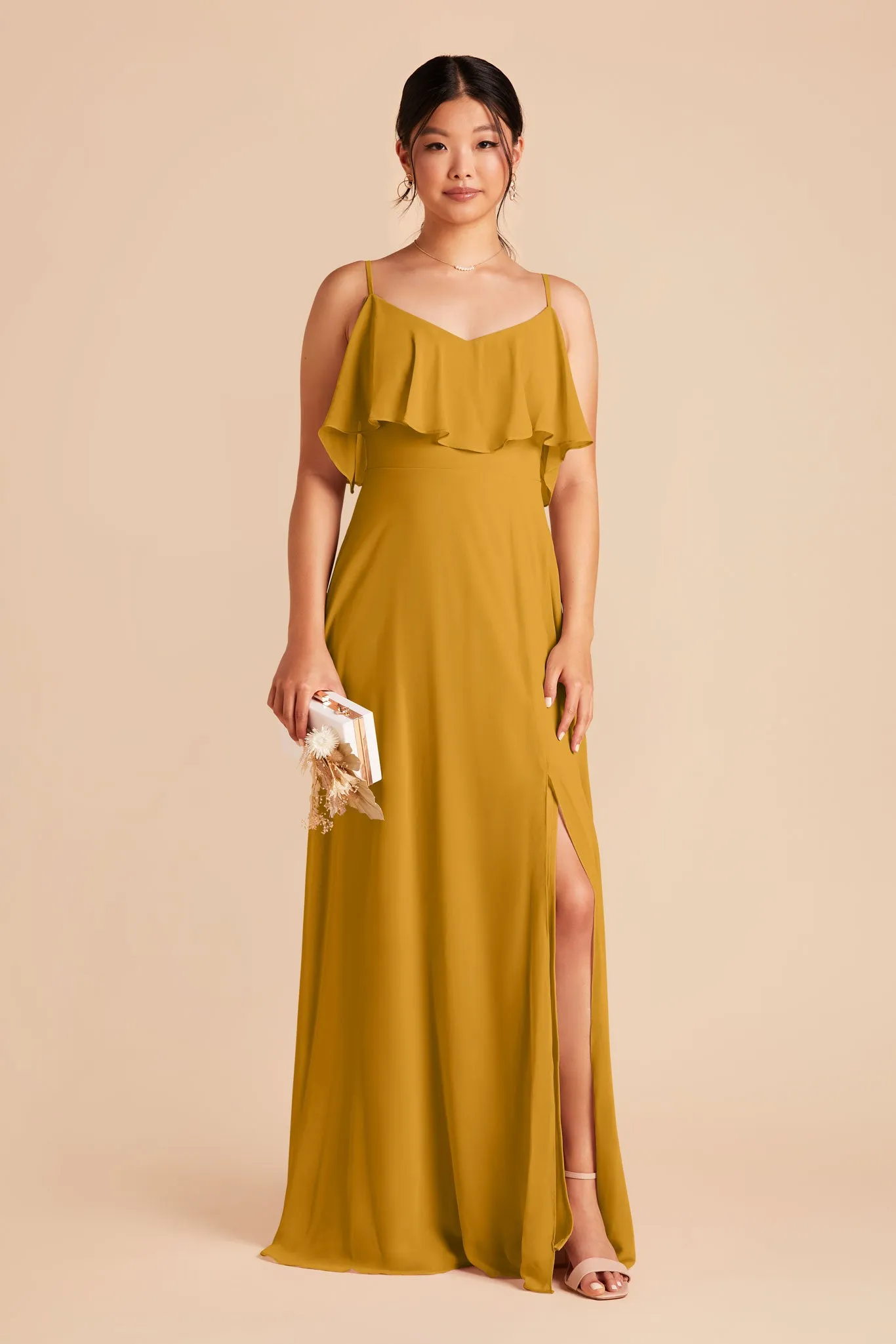 Jane Chiffon Dress With Slit - Marigold sold by Birdy Grey