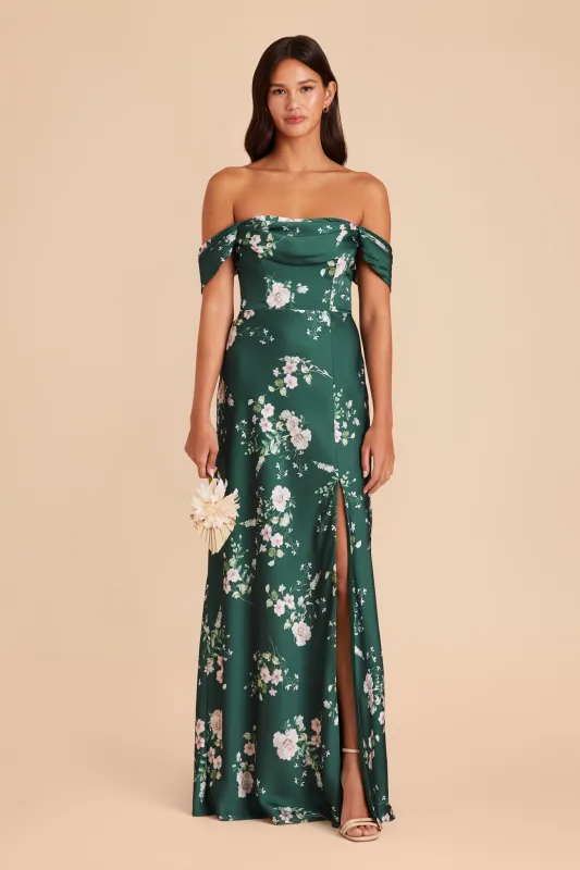 Mia Matte Satin Dress - Emerald Garden Party sold by Birdy Grey